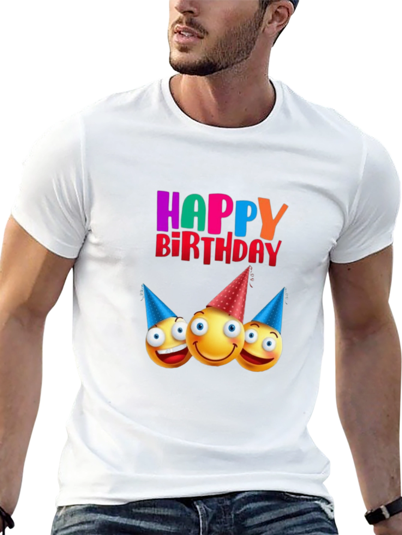 Happy Birthday Emoji Graphic Black T-Shirt
