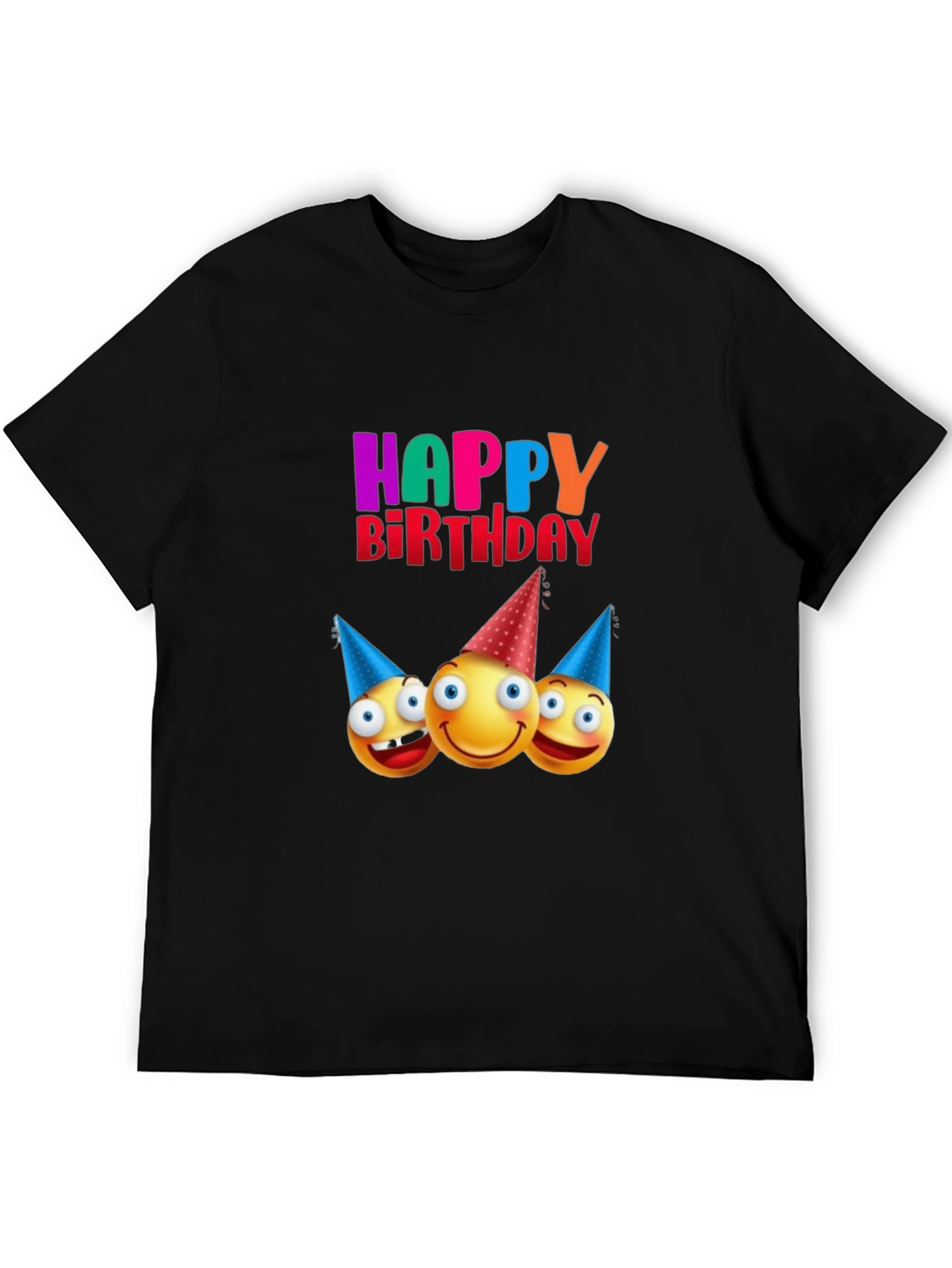 Happy Birthday Emoji Graphic Black T-Shirt
