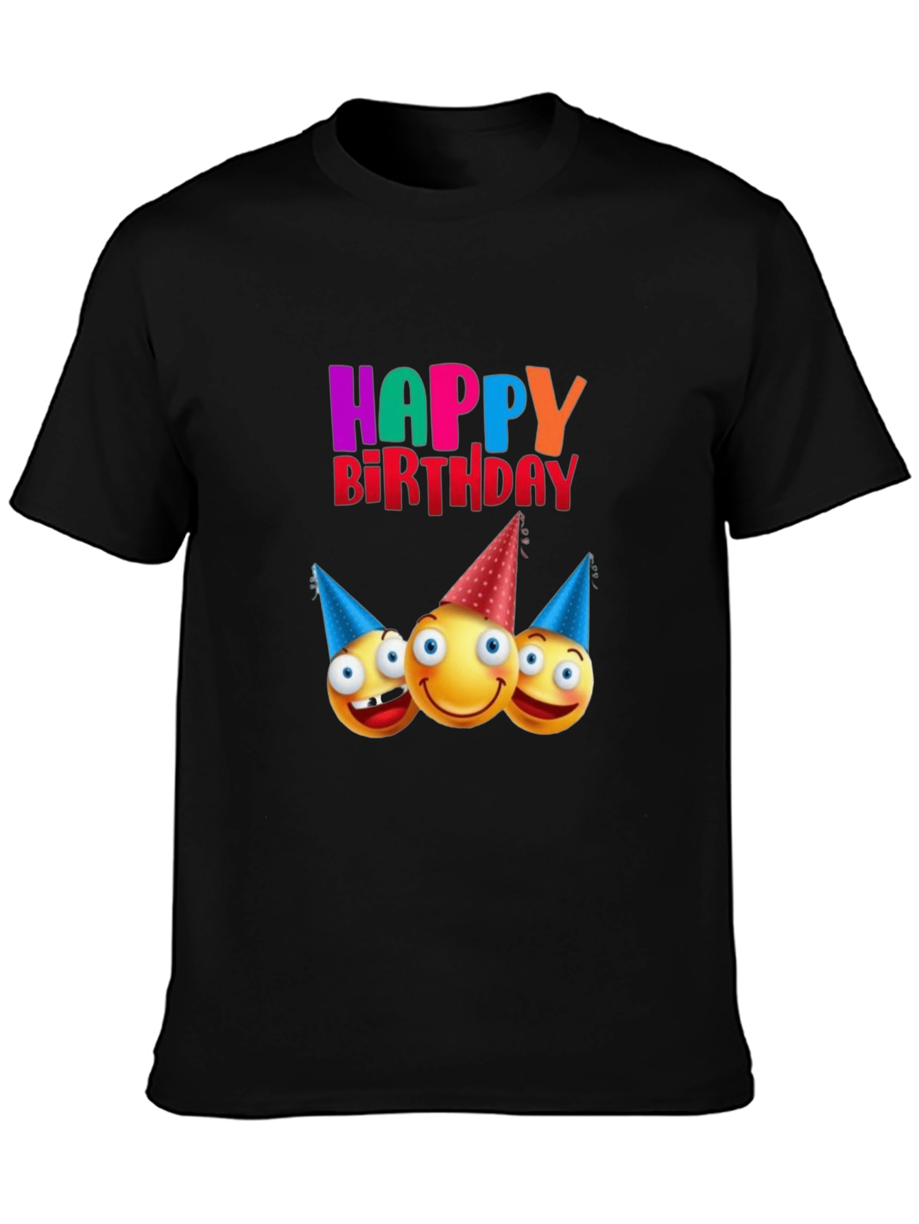 Happy Birthday Emoji Graphic Black T-Shirt