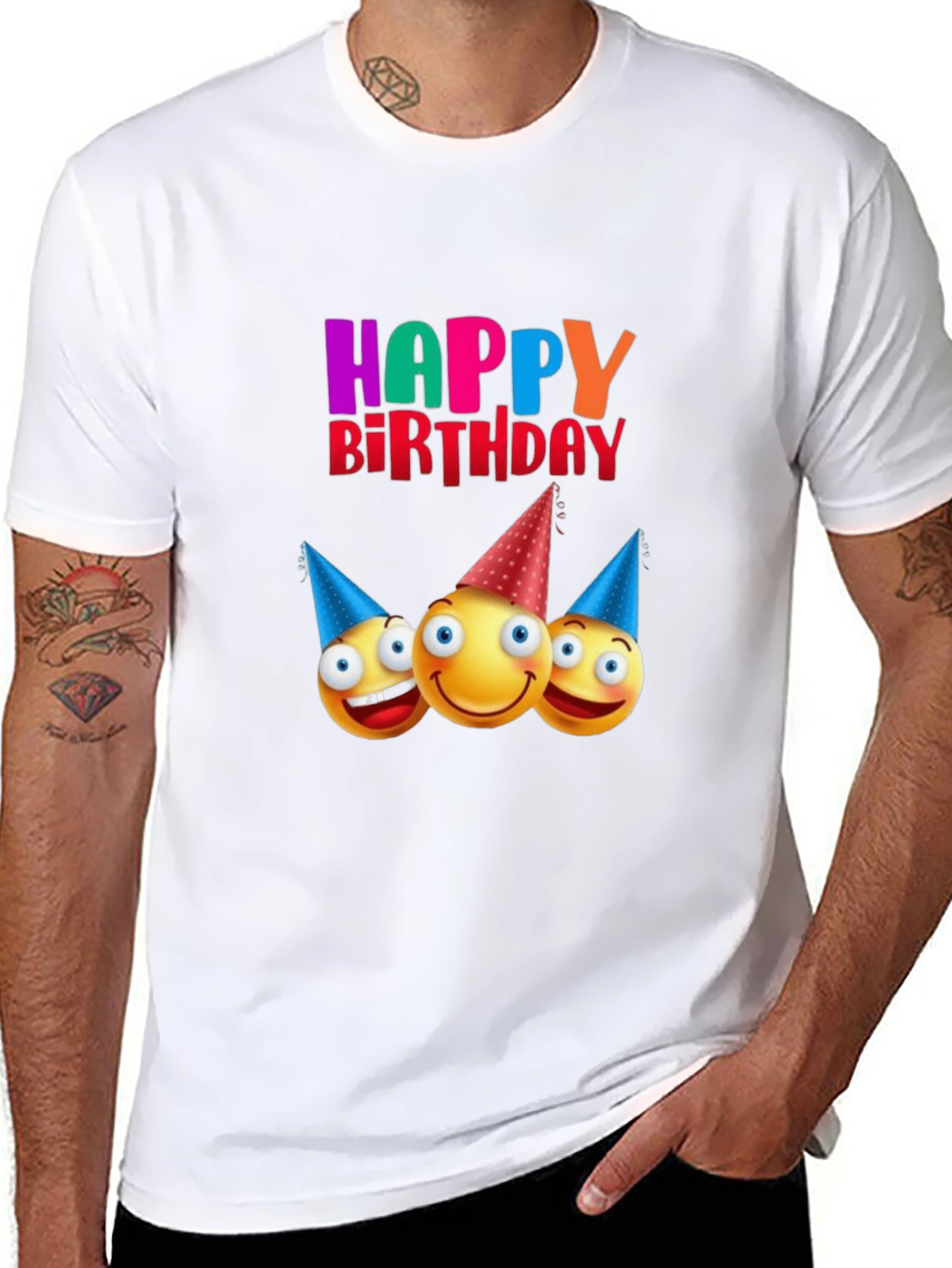Happy Birthday Emoji Graphic Black T-Shirt