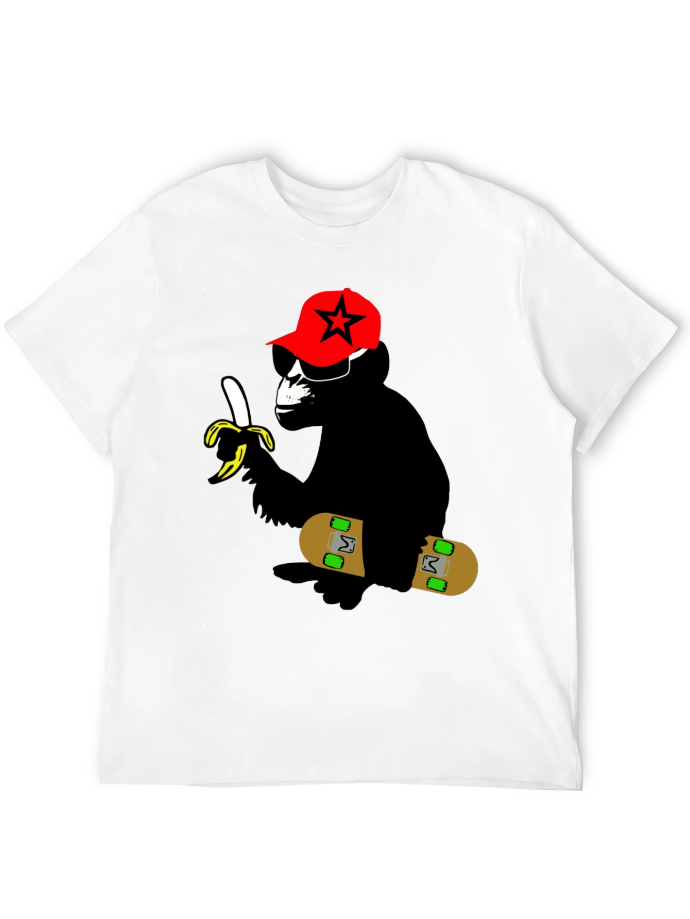 Cool Monkey Skateboarder Graphic Tee - Black