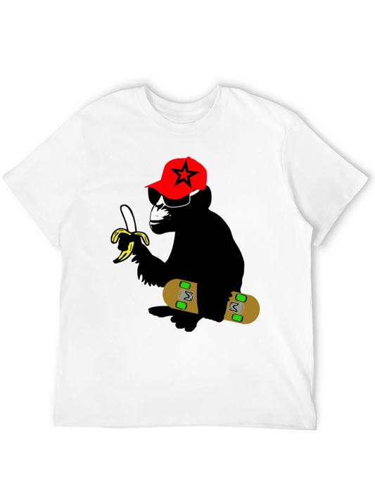 Cool Monkey Skateboarder Graphic Tee - Black