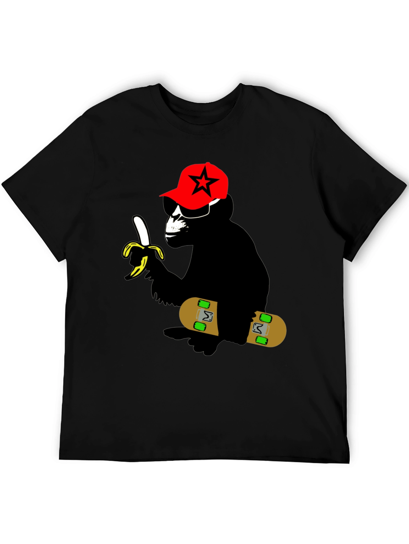 Cool Monkey Skateboarder Graphic Tee - Black