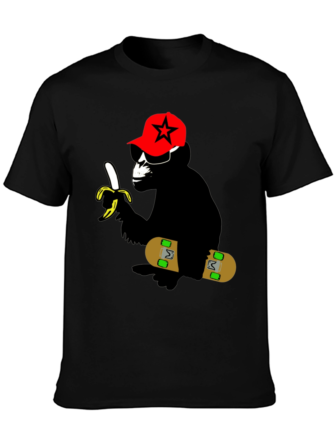 Cool Monkey Skateboarder Graphic Tee - Black