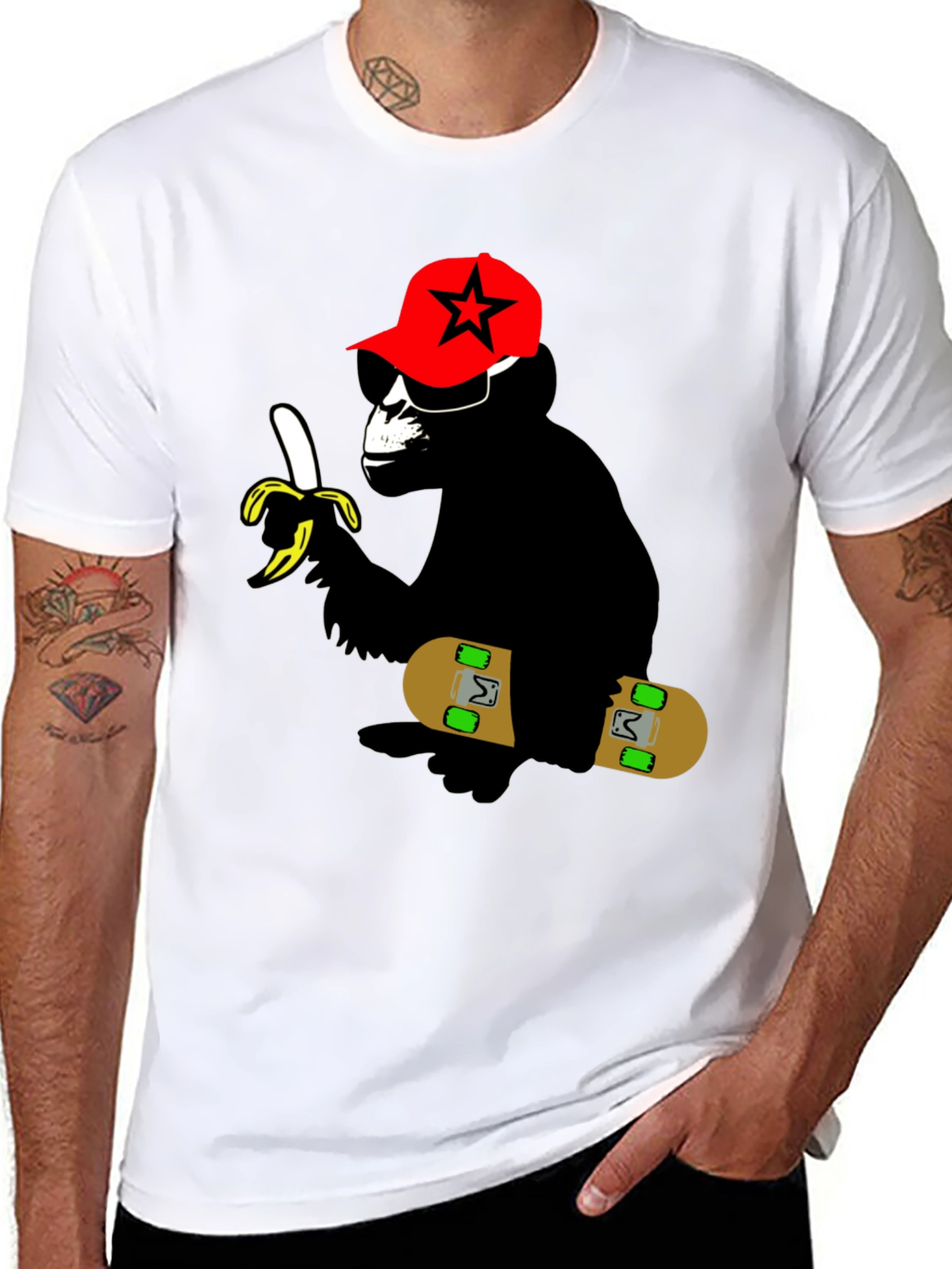 Cool Monkey Skateboarder Graphic Tee - Black