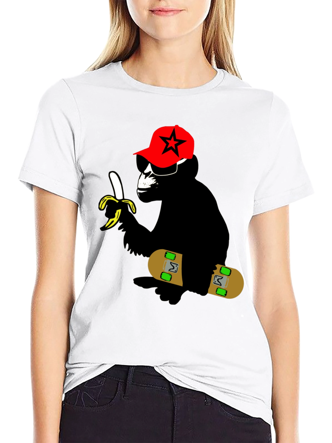 Cool Monkey Skateboarder Graphic Tee - Black