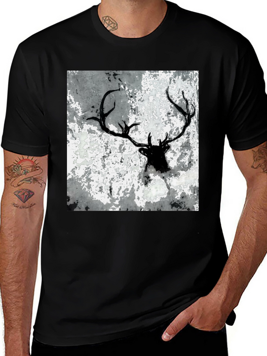 Abstract Stag Graphic Print Crew Neck T-Shirt