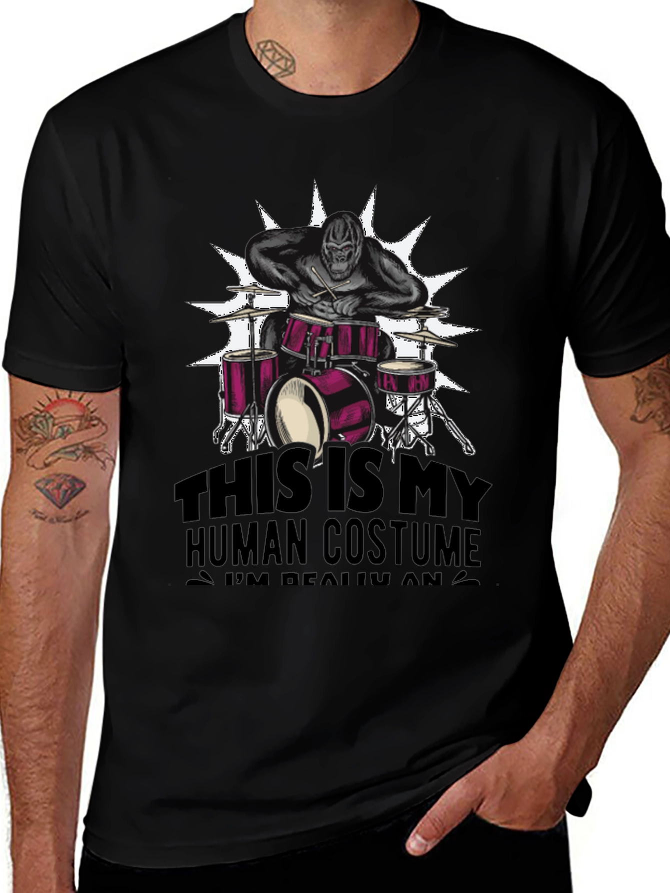 Funny Gorilla Drummer Costume T-Shirt