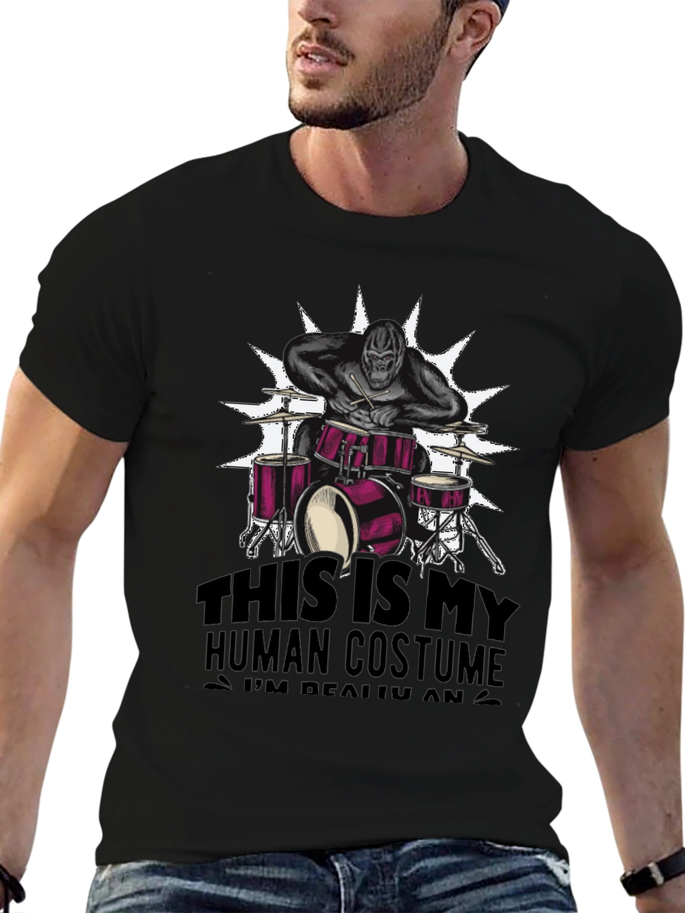 Funny Gorilla Drummer Costume T-Shirt