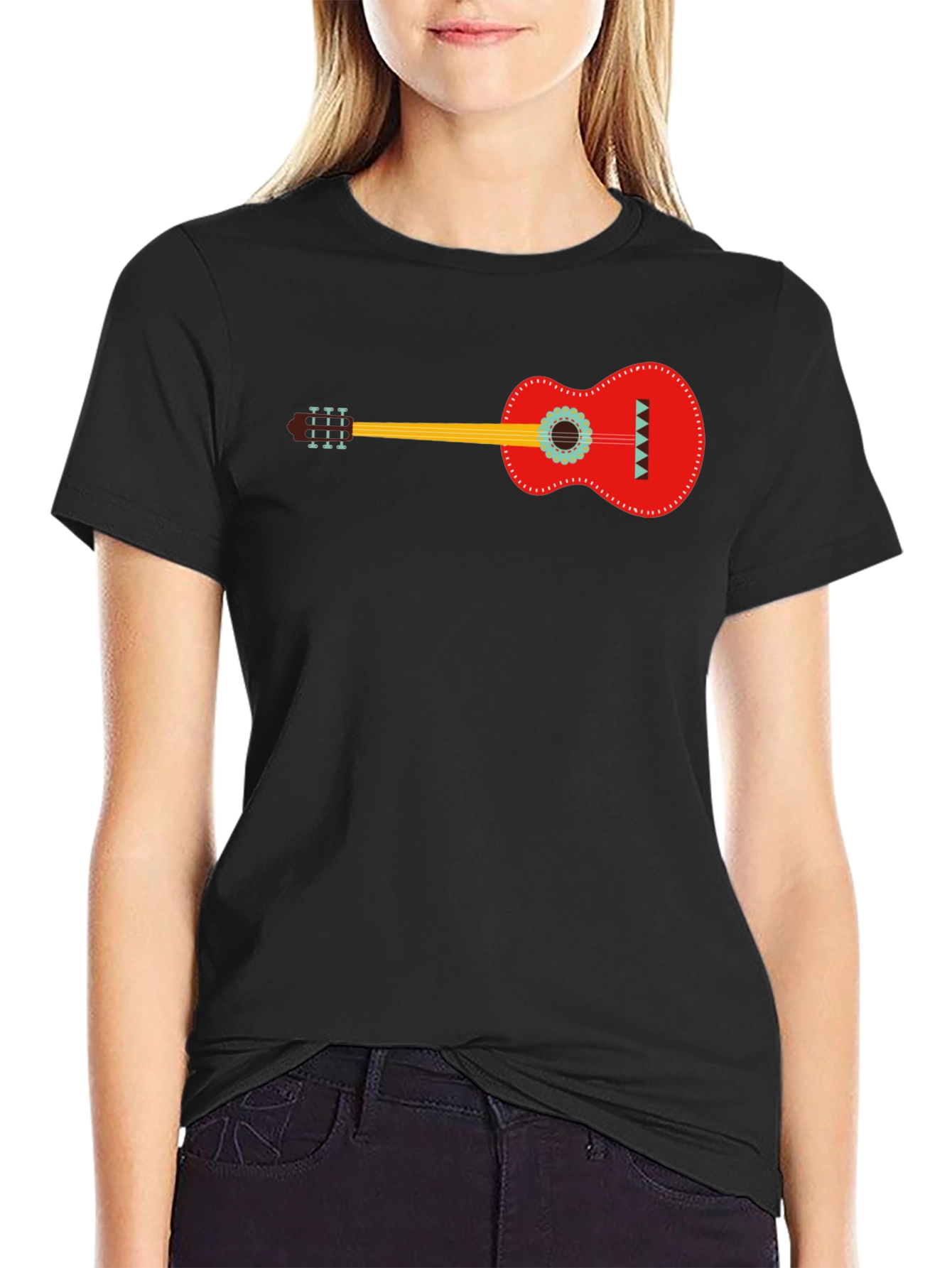 Guitar Graphic Print Black T-Shirt