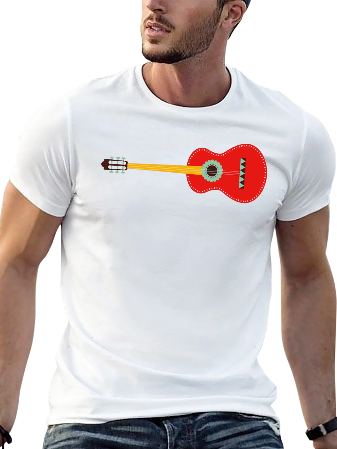 Guitar Graphic Print Black T-Shirt