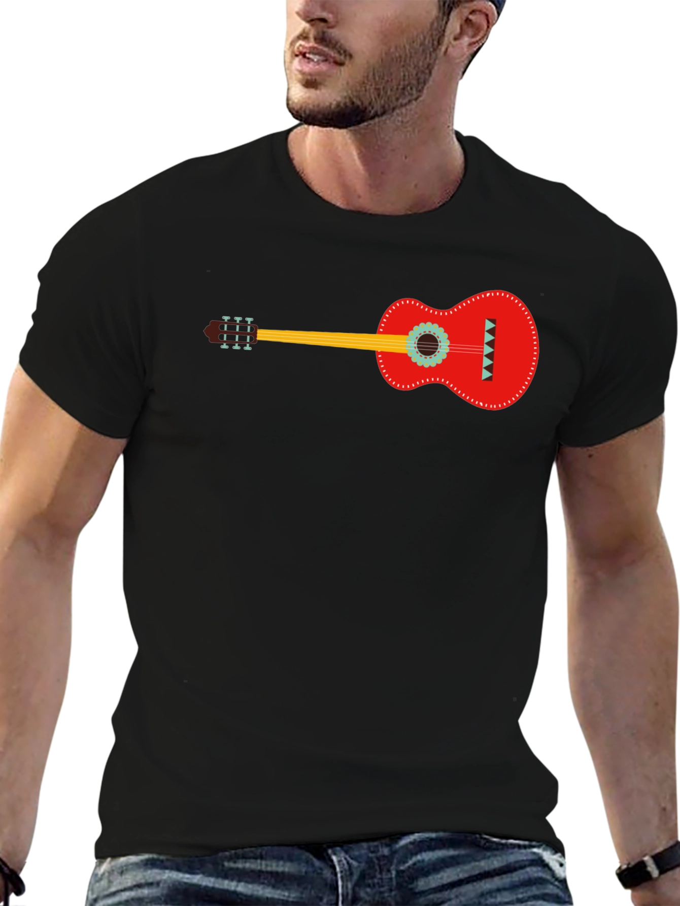 Guitar Graphic Print Black T-Shirt