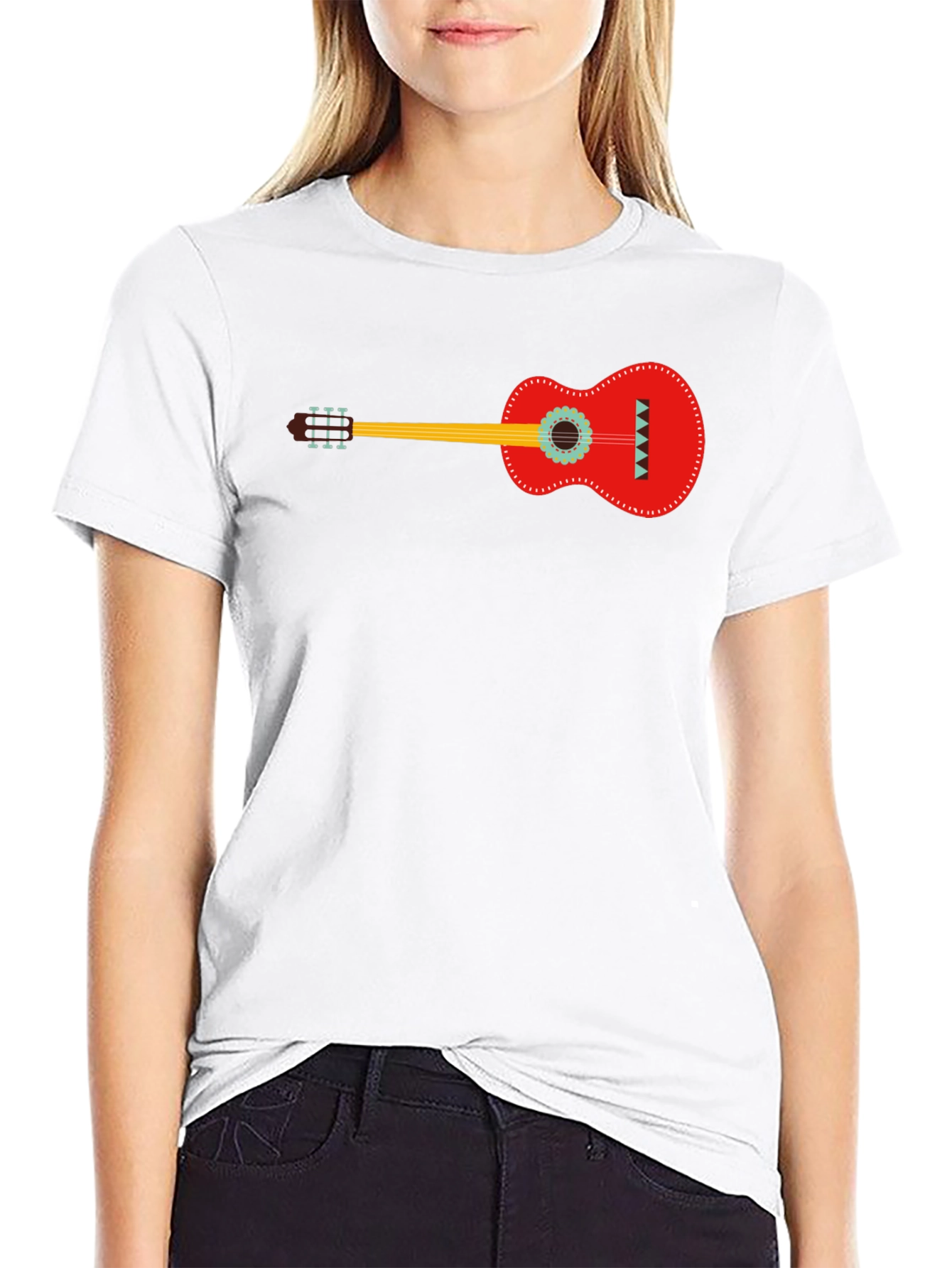 Guitar Graphic Print Black T-Shirt