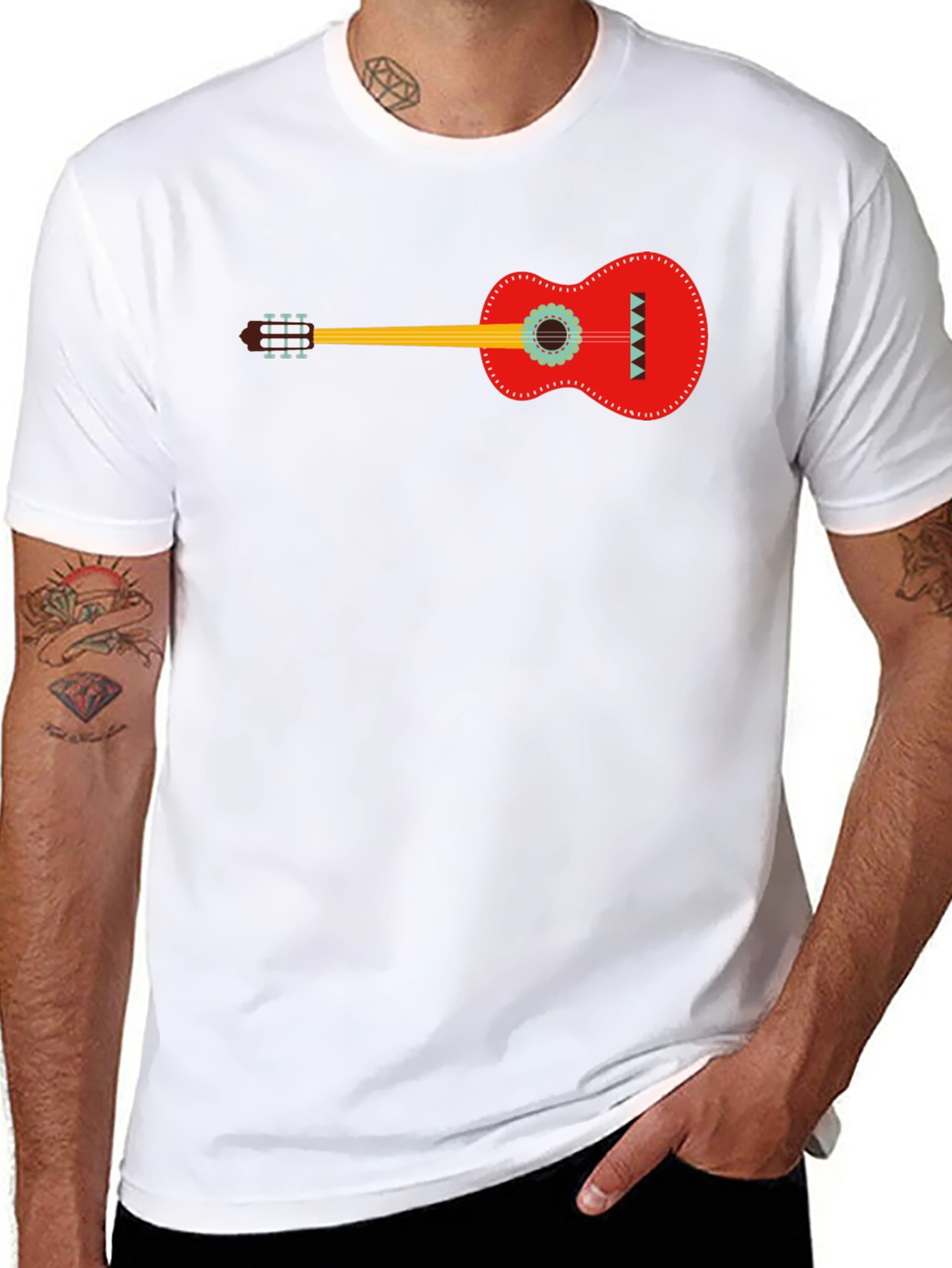 Guitar Graphic Print Black T-Shirt