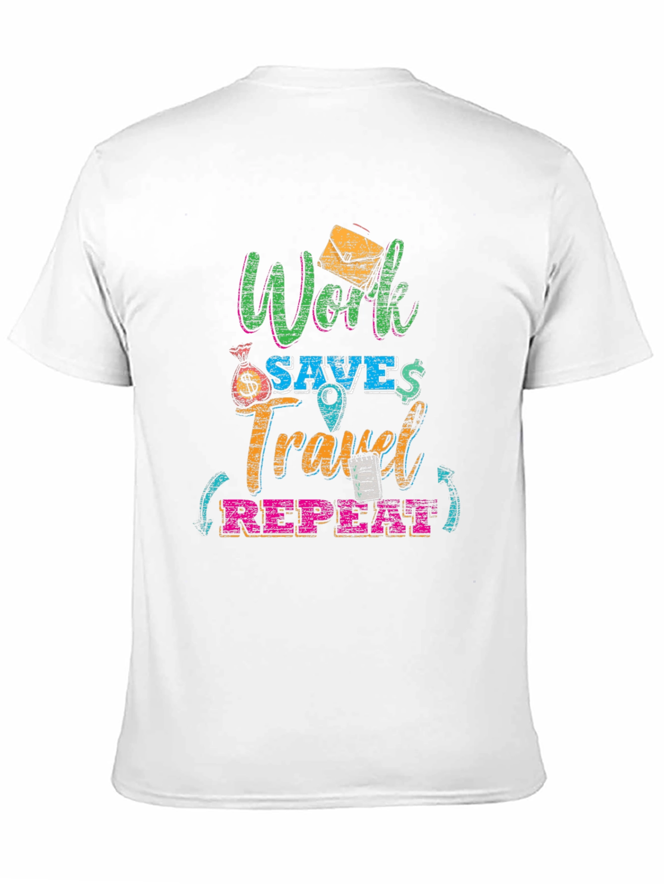 Work Saves Travel Repeat Black Graphic T-Shirt