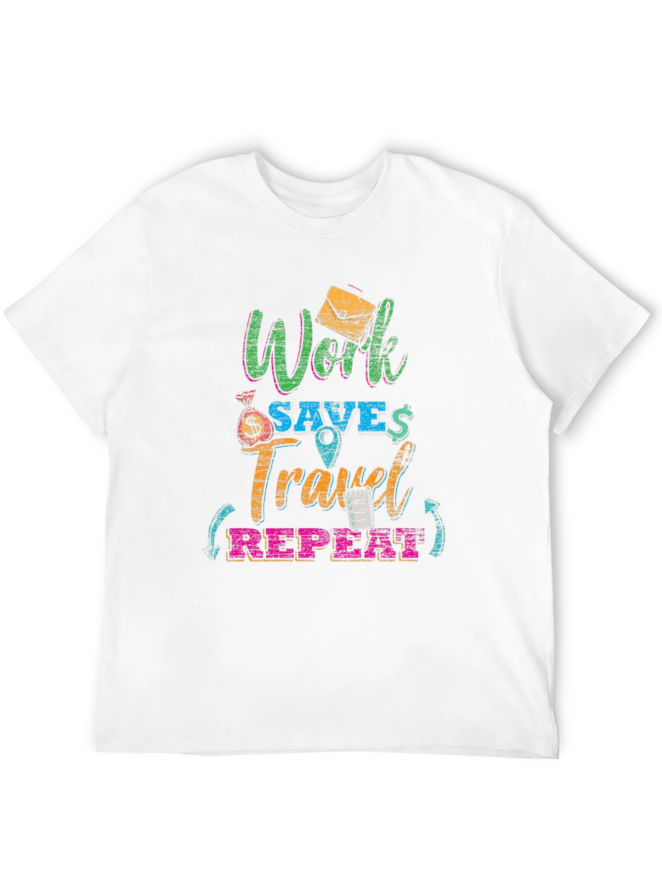 Work Saves Travel Repeat Black Graphic T-Shirt