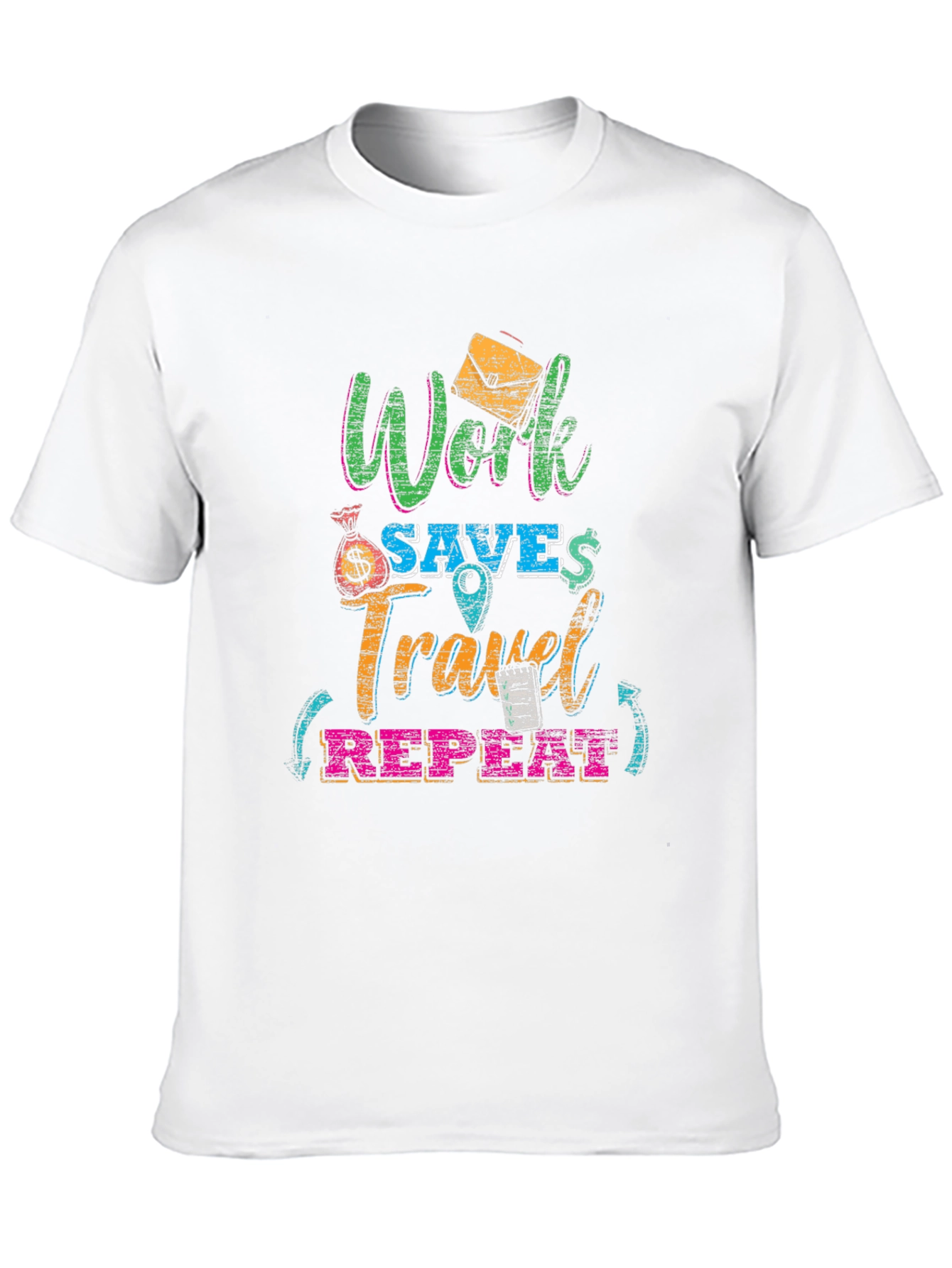 Work Saves Travel Repeat Black Graphic T-Shirt