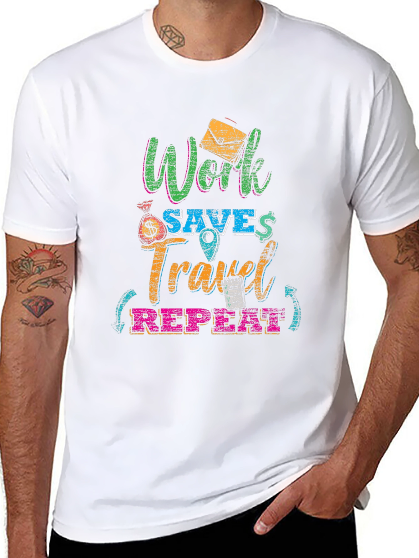 Work Saves Travel Repeat Black Graphic T-Shirt