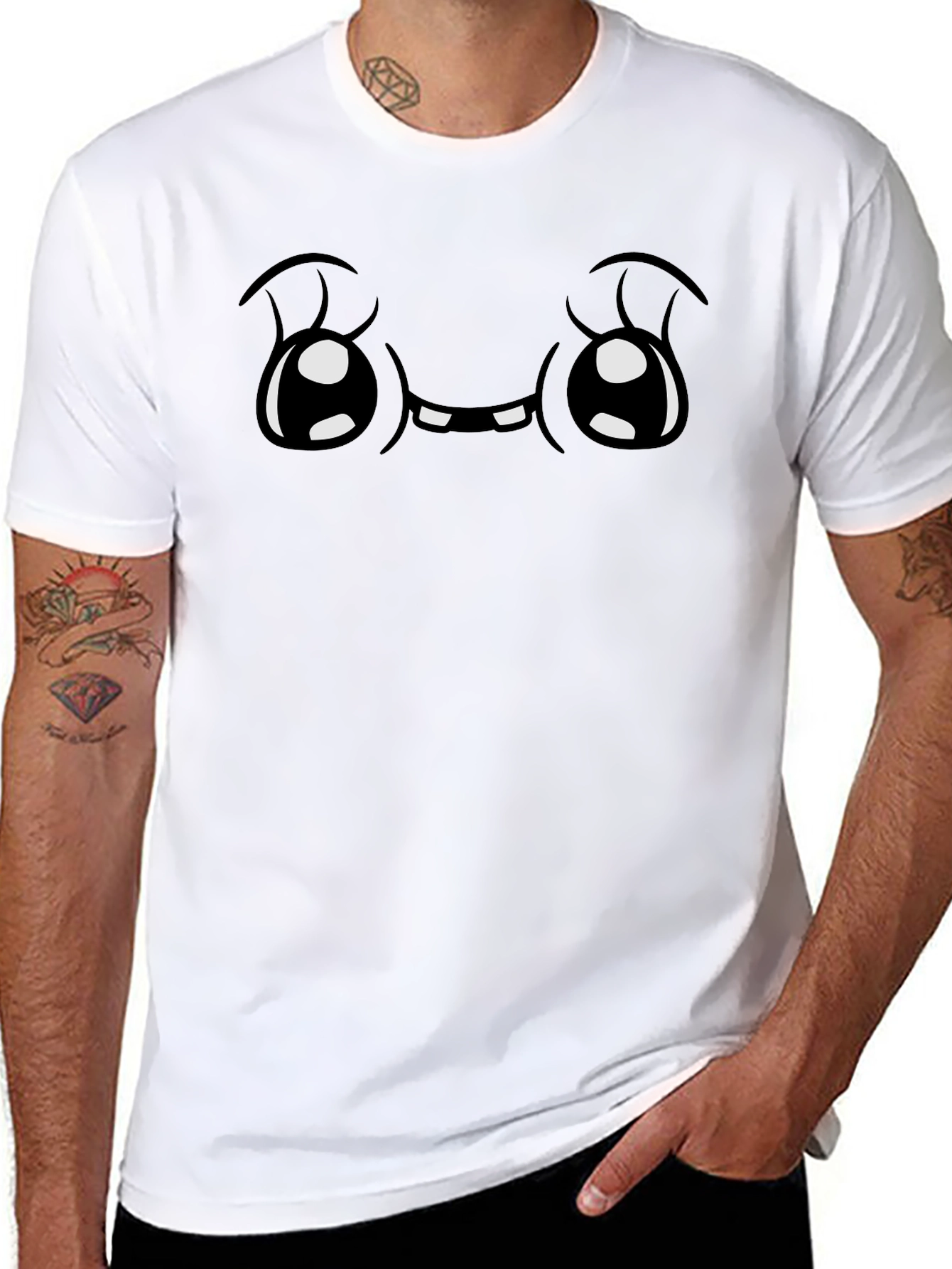 Cute Cartoon Face Graphic Black T-Shirt