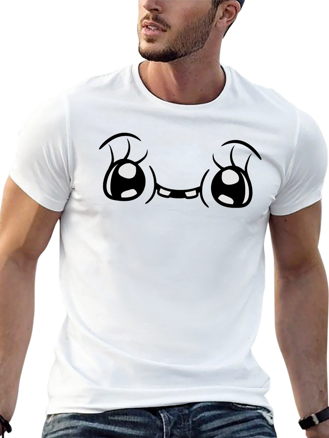 Cute Cartoon Face Graphic Black T-Shirt