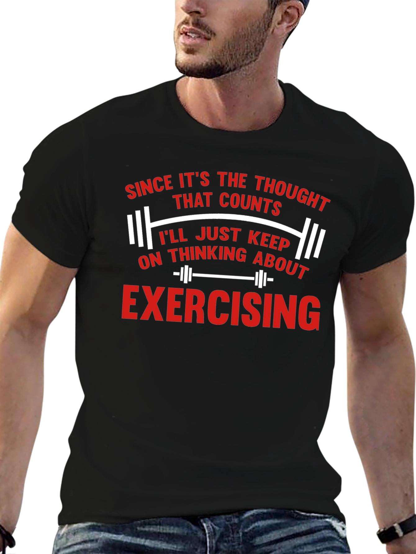 Funny Exercise Thought Counts Mens Black T-Shirt