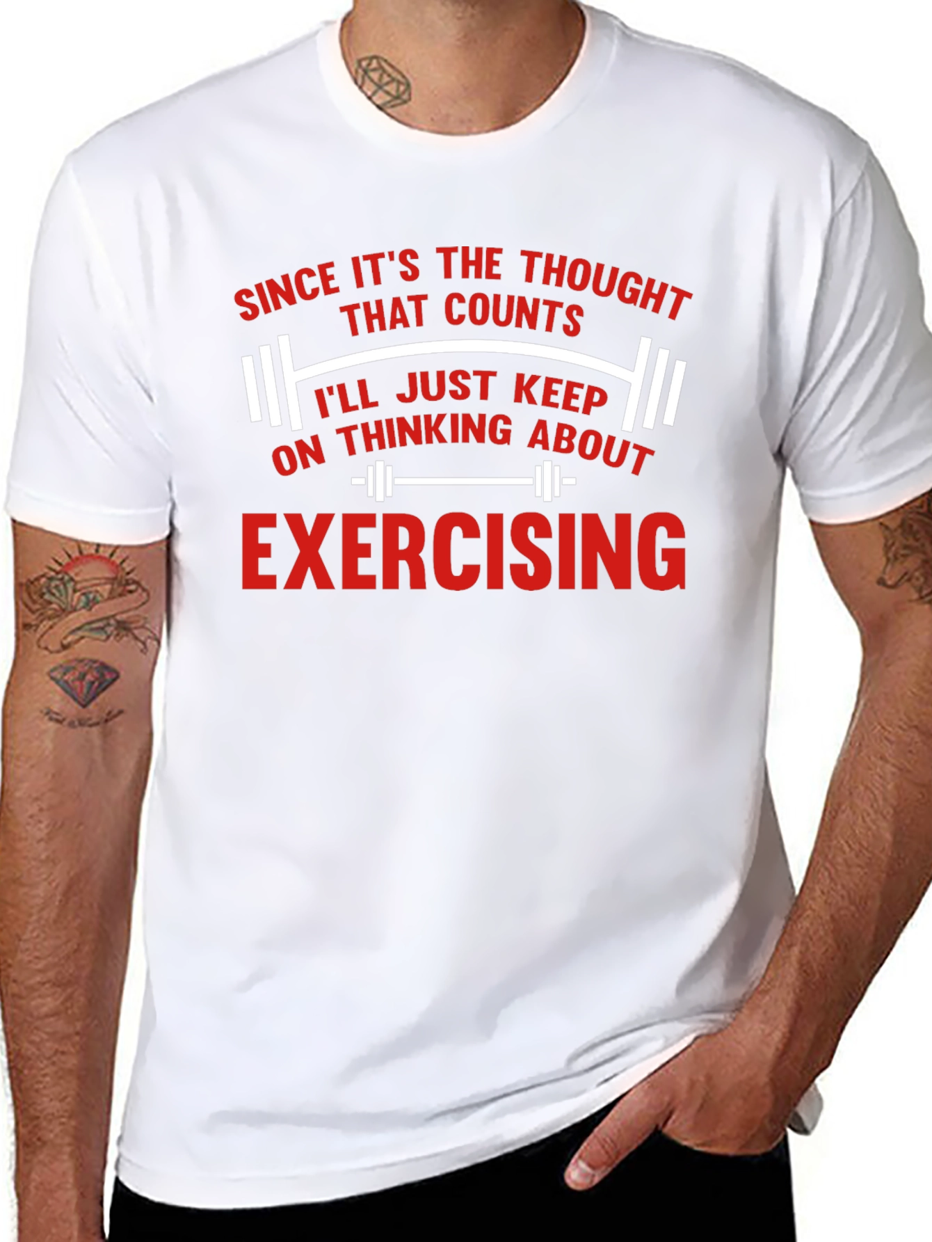 Funny Exercise Thought Counts Mens Black T-Shirt