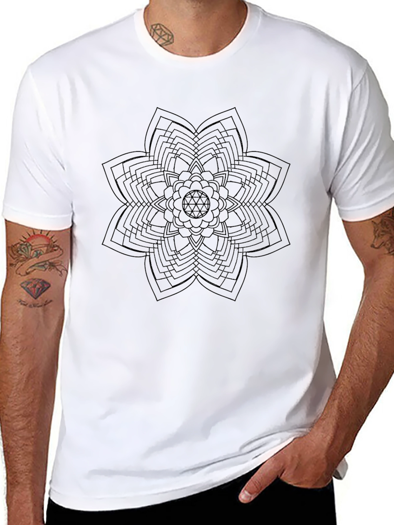 Black Geometric Mandala T-Shirt