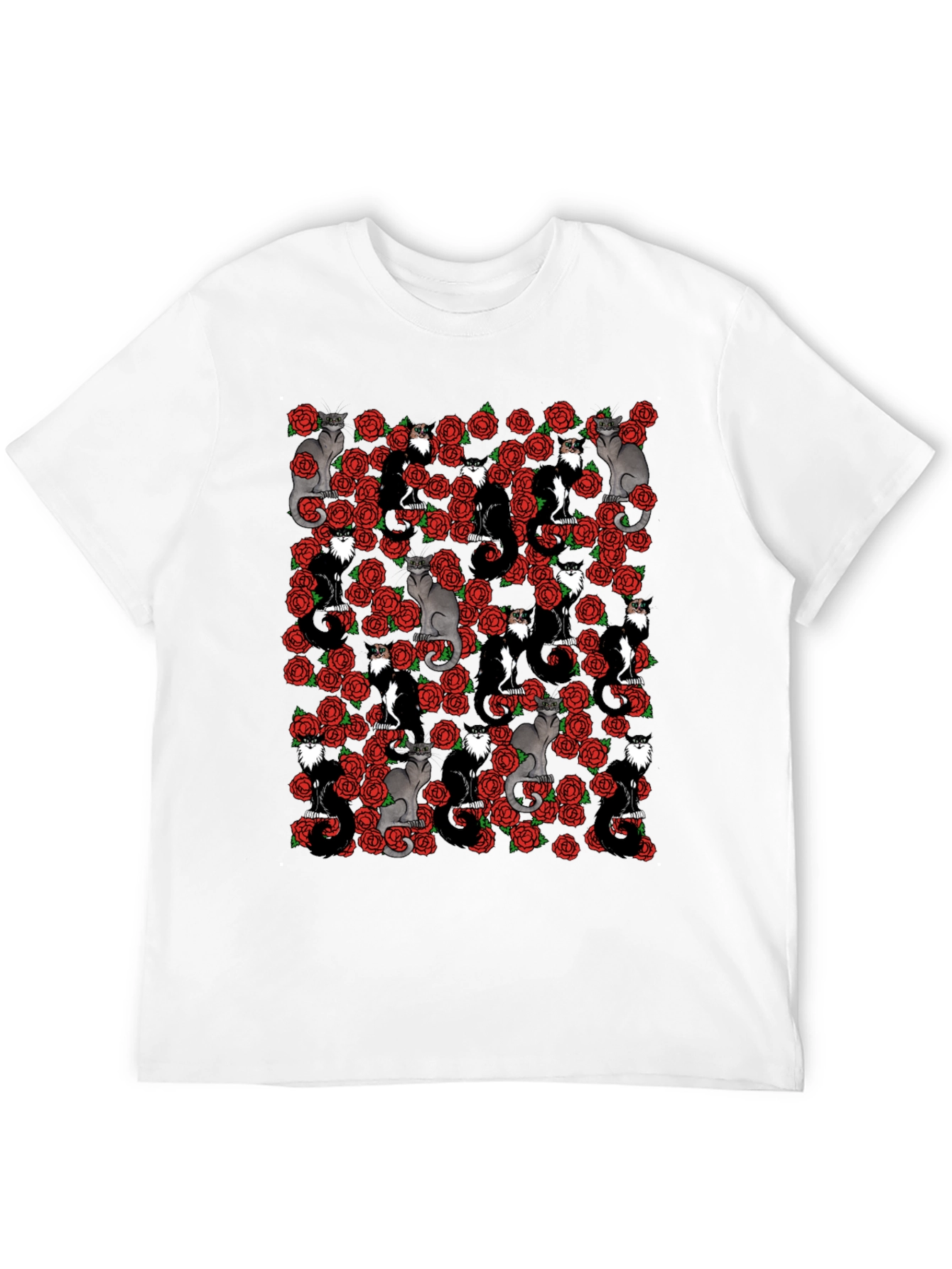 Cats & Roses T-Shirt - Unique Graphic Print