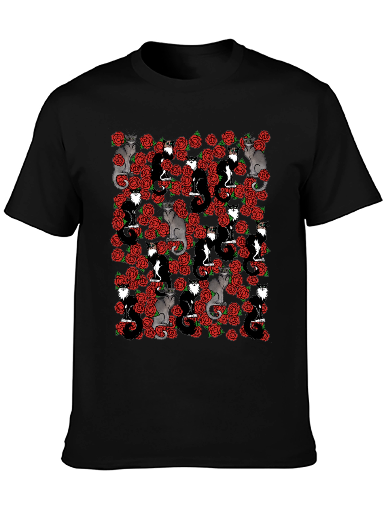 Cats & Roses T-Shirt - Unique Graphic Print