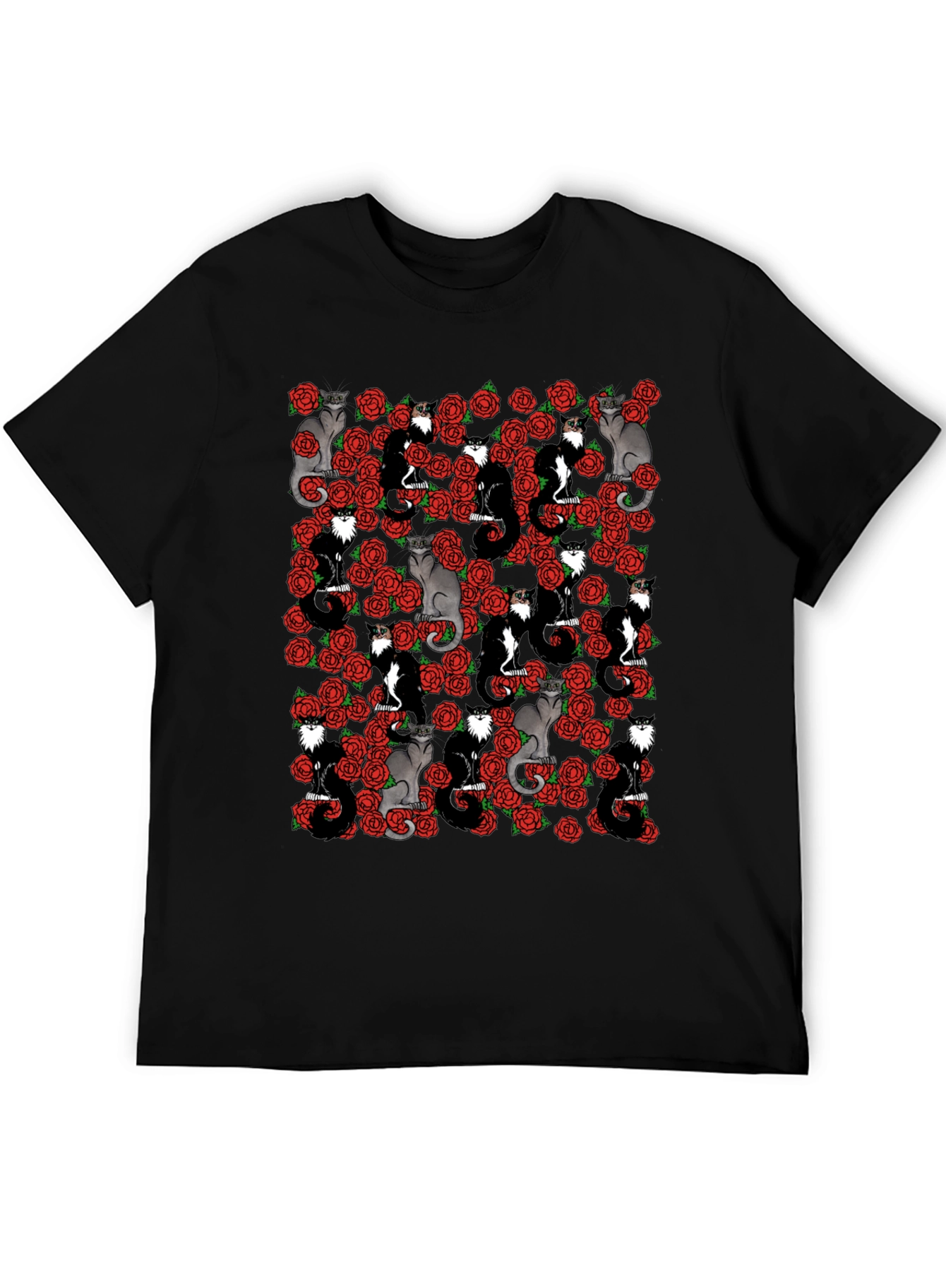 Cats & Roses T-Shirt - Unique Graphic Print
