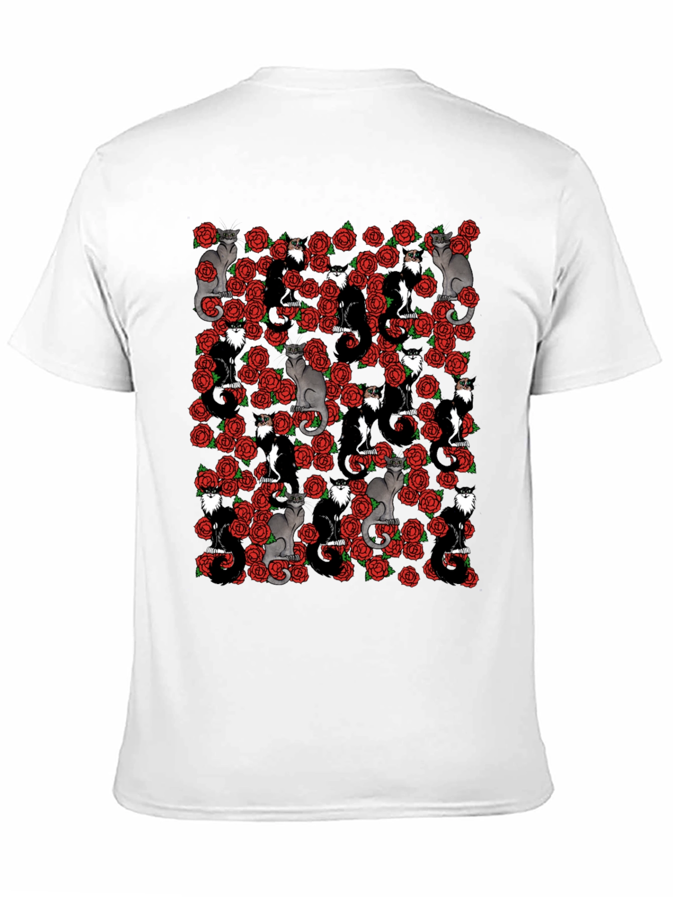 Cats & Roses T-Shirt - Unique Graphic Print