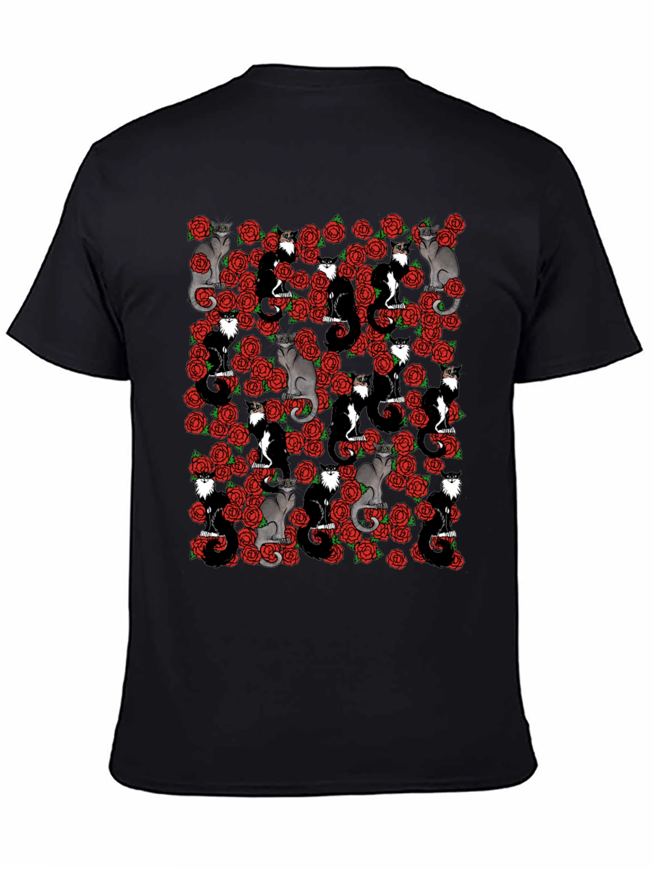 Cats & Roses T-Shirt - Unique Graphic Print