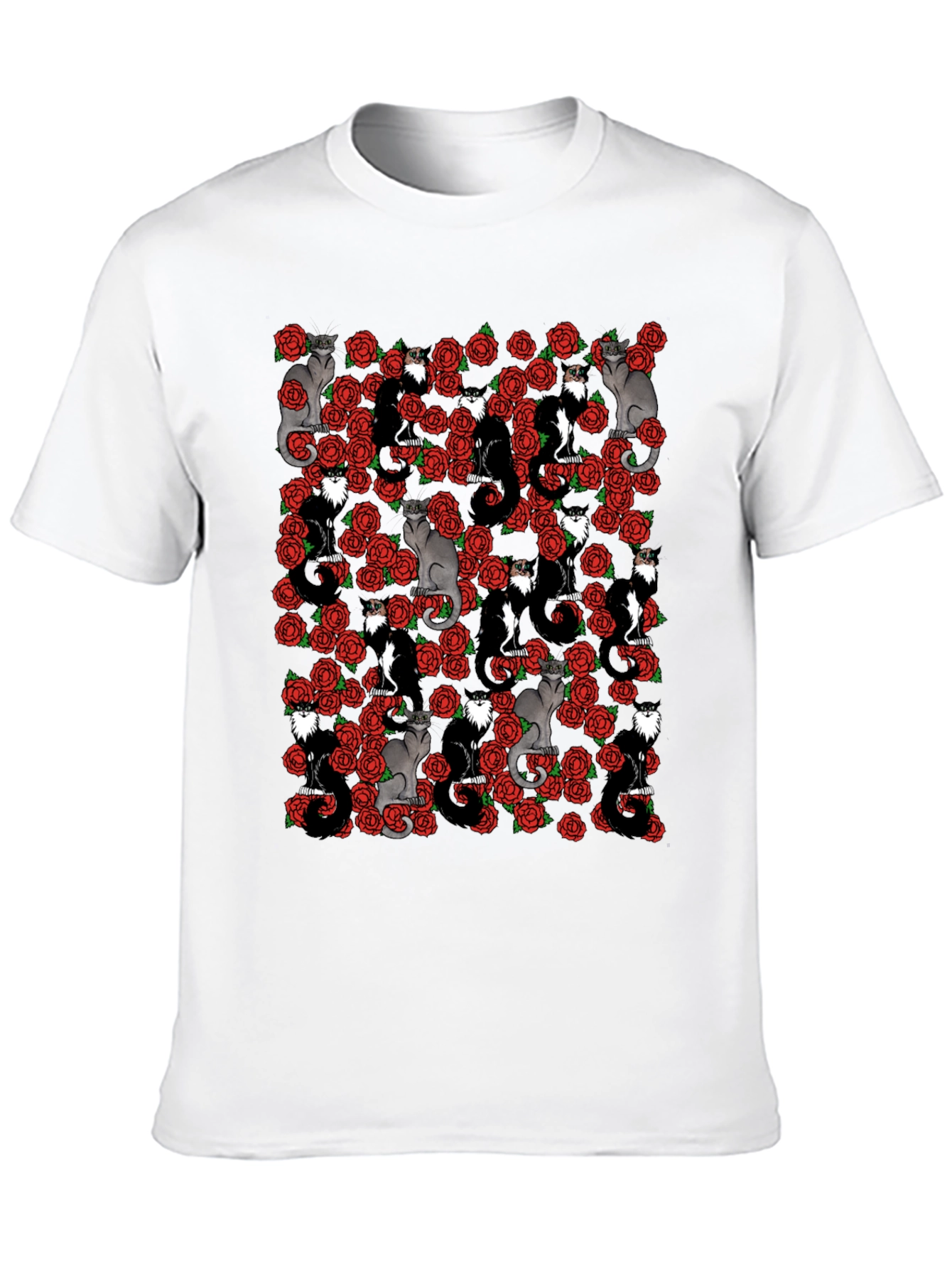 Cats & Roses T-Shirt - Unique Graphic Print