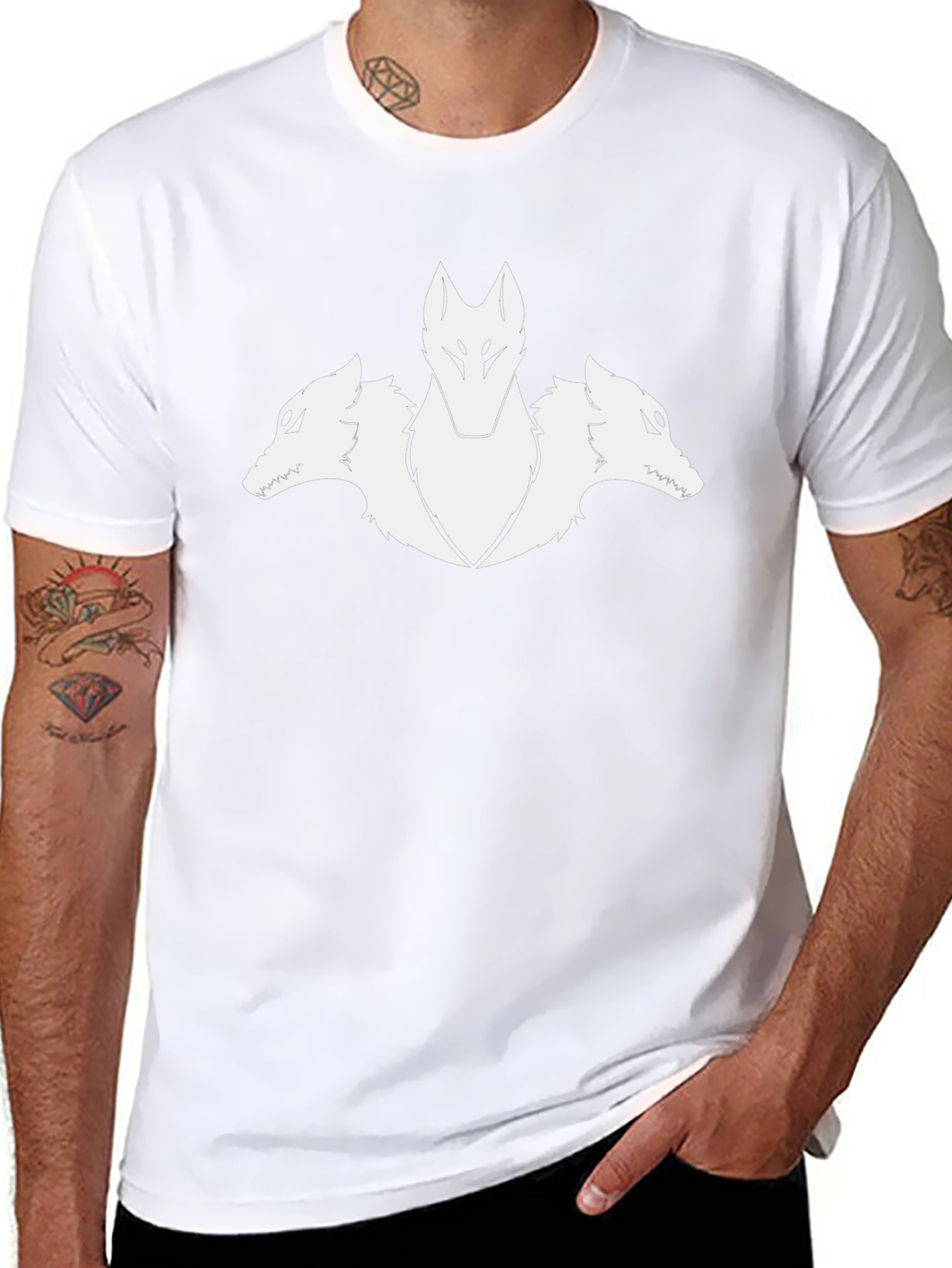 Three-Headed Wolf Graphic Tee - Black Cotton T-Shirt