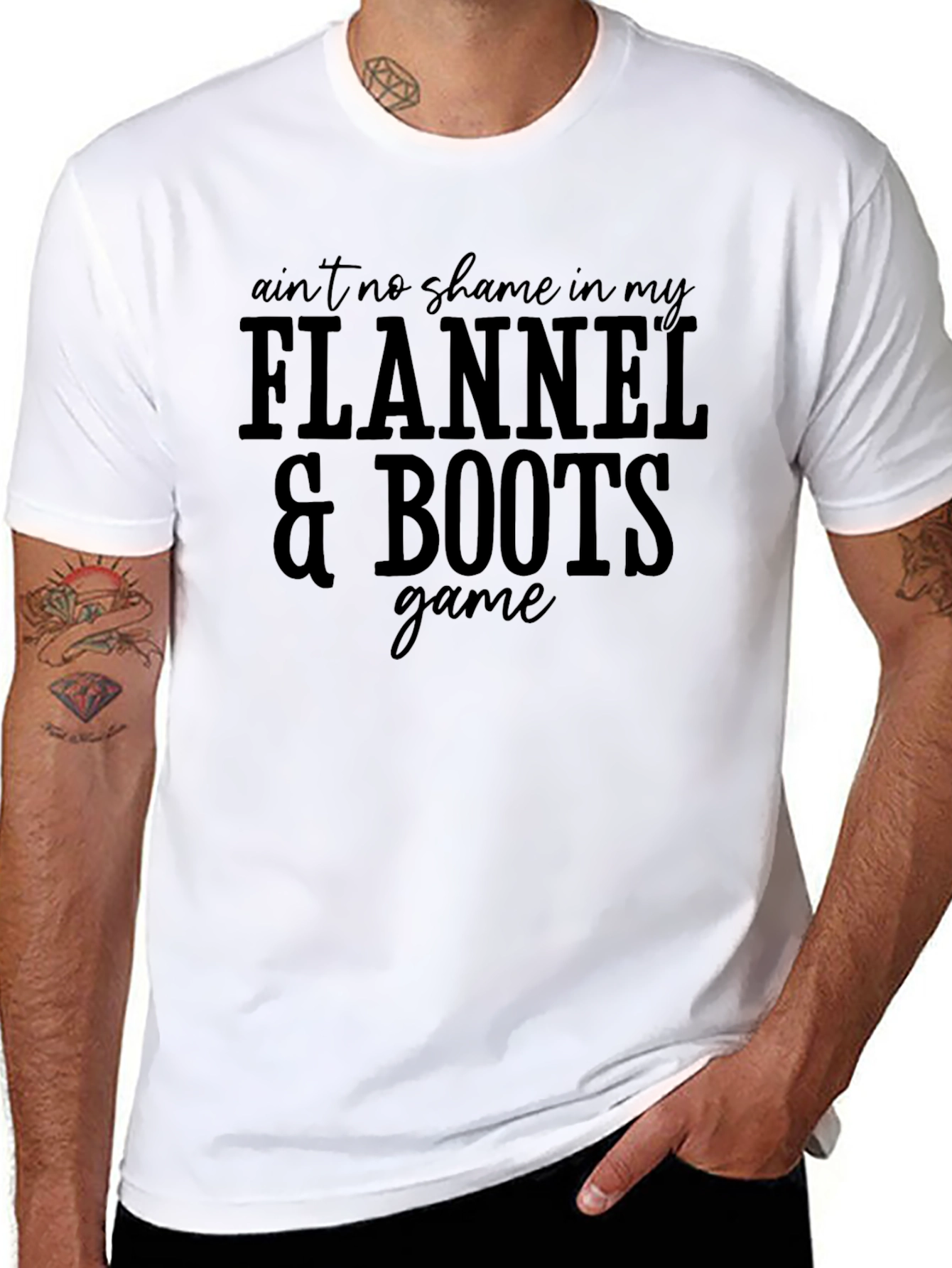Flannel & Boots Game T-Shirt - Black Crew Neck
