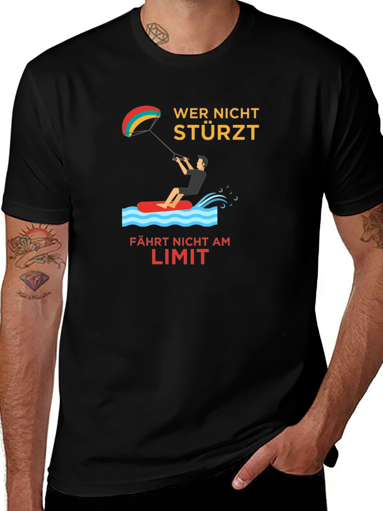 Kitesurfing Tee -  Wer Nicht Stürzt Design
