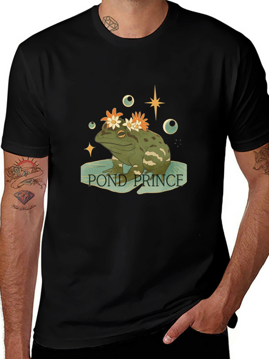 Pond Prince Frog Graphic Tee - Whimsical Mens T-Shirt
