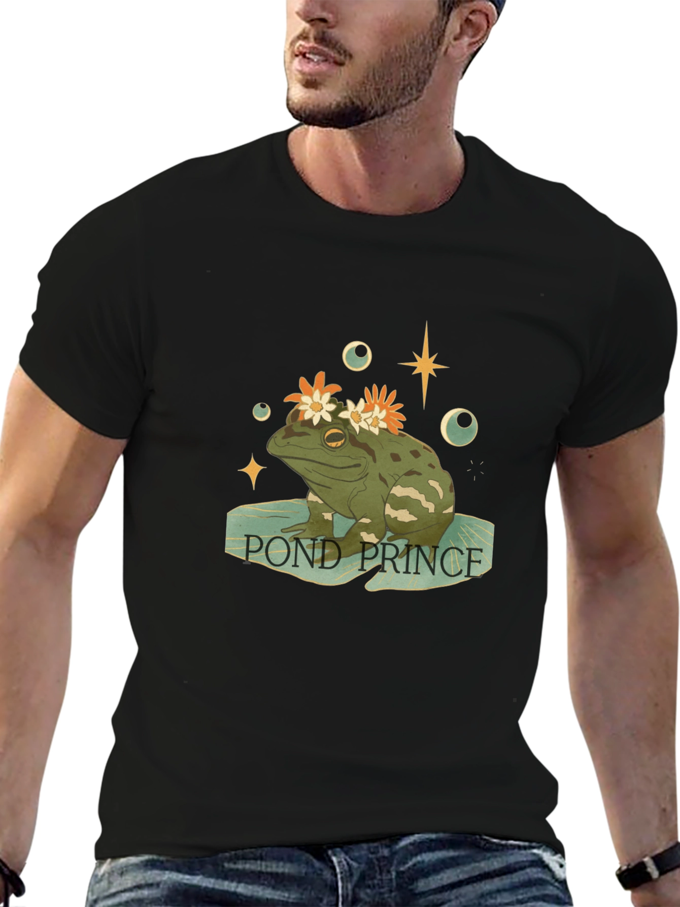 Pond Prince Frog Graphic Tee - Whimsical Mens T-Shirt