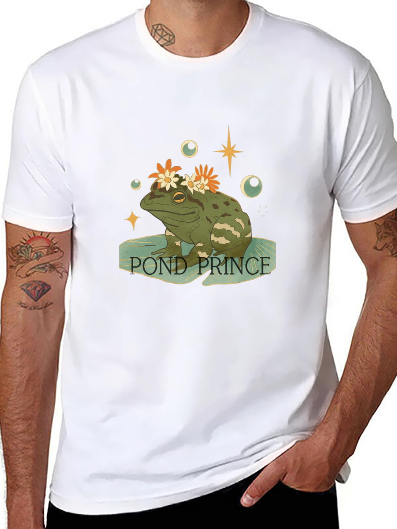 Pond Prince Frog Graphic Tee - Whimsical Mens T-Shirt
