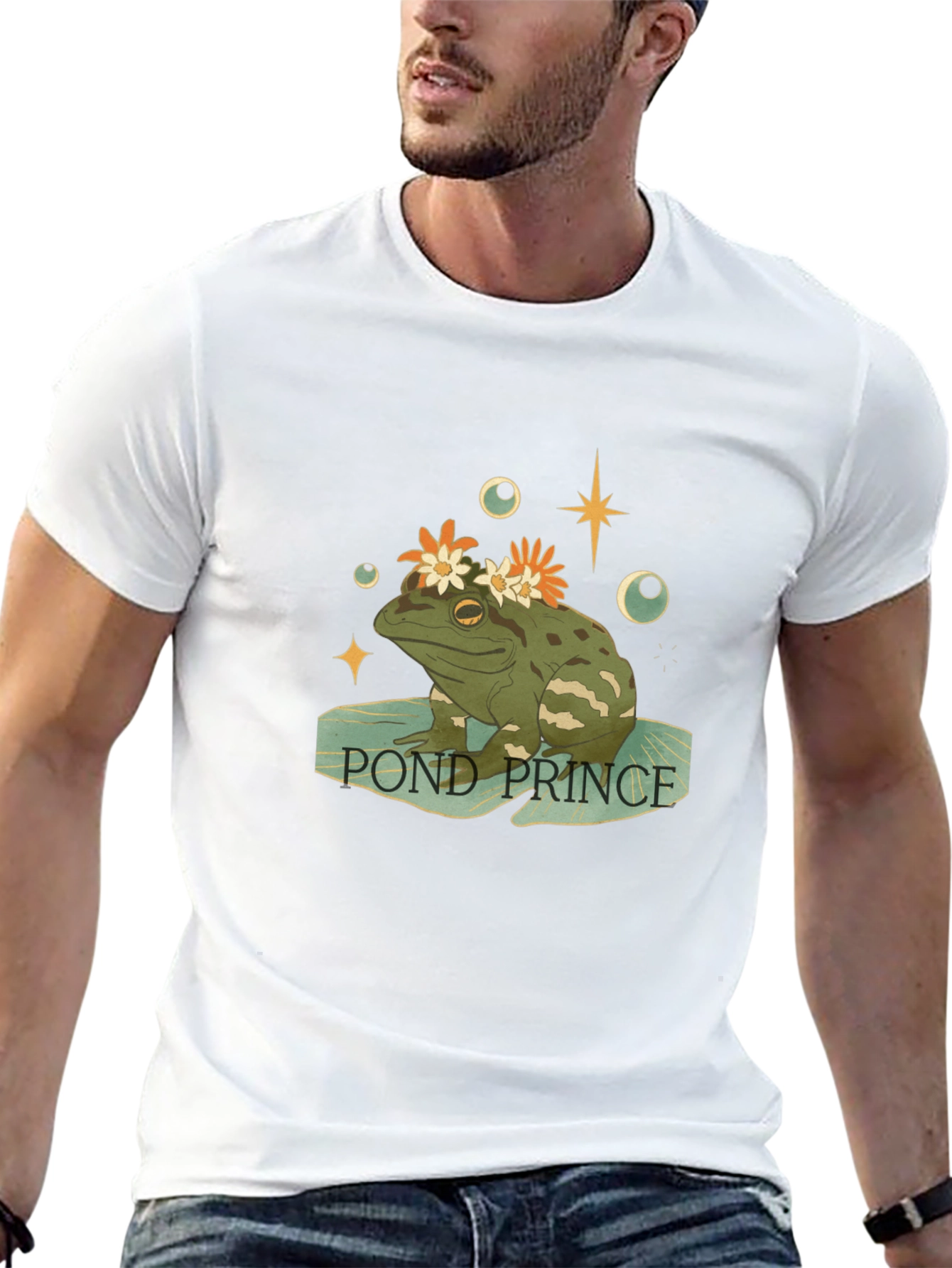 Pond Prince Frog Graphic Tee - Whimsical Mens T-Shirt