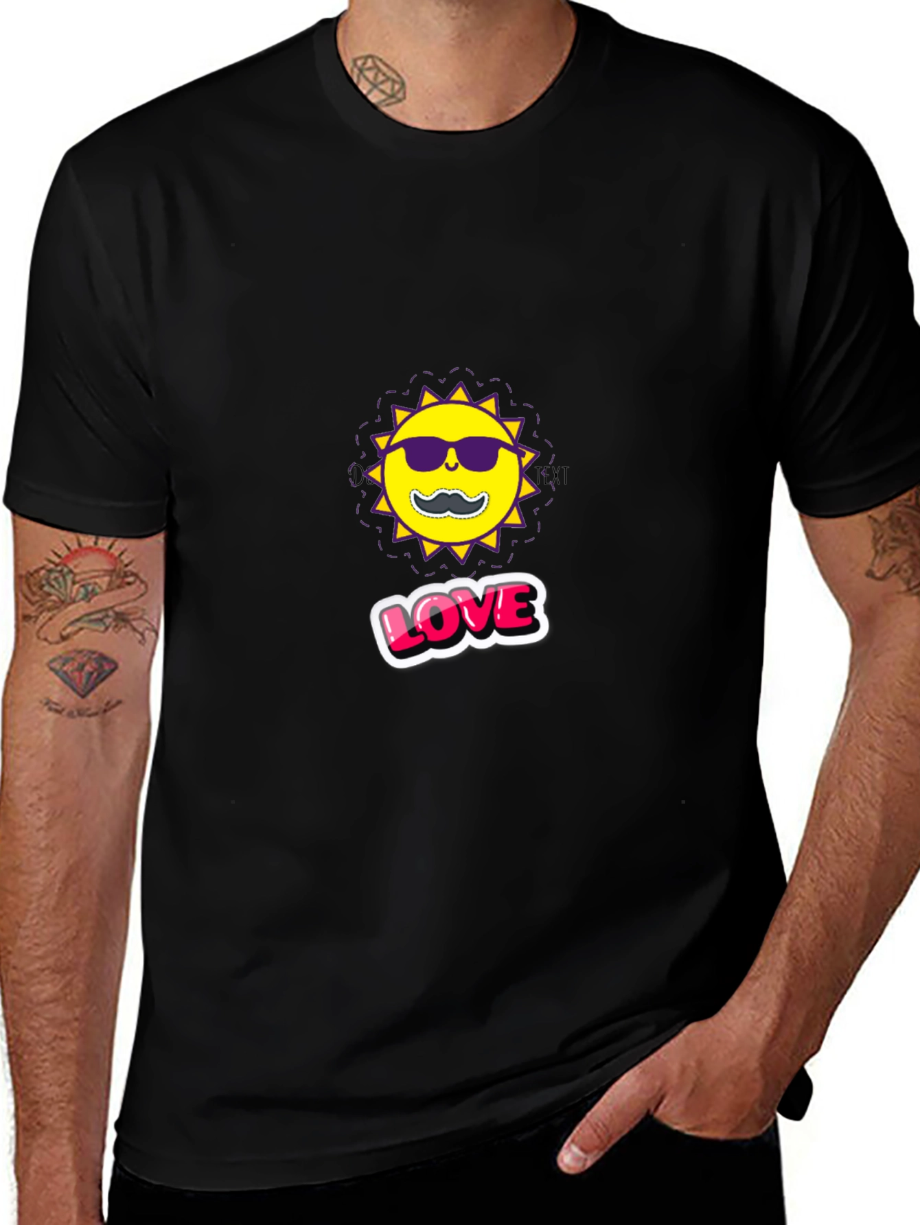 Cool Sun with Mustache Graphic Black Tee