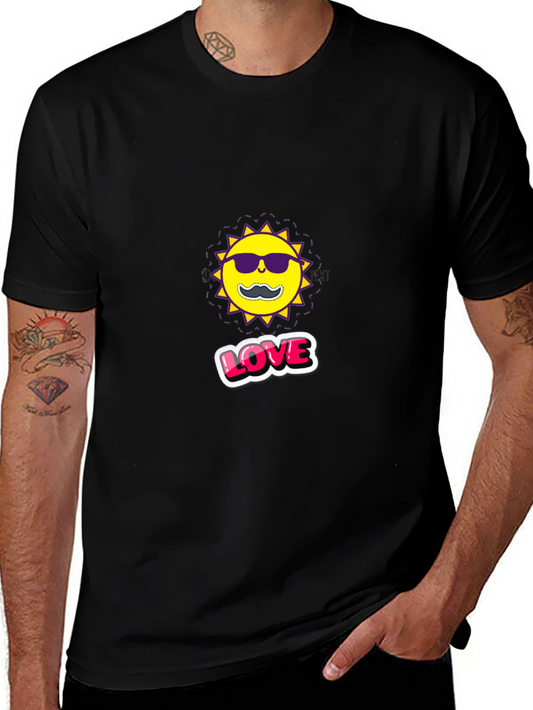 Cool Sun with Mustache Graphic Black Tee