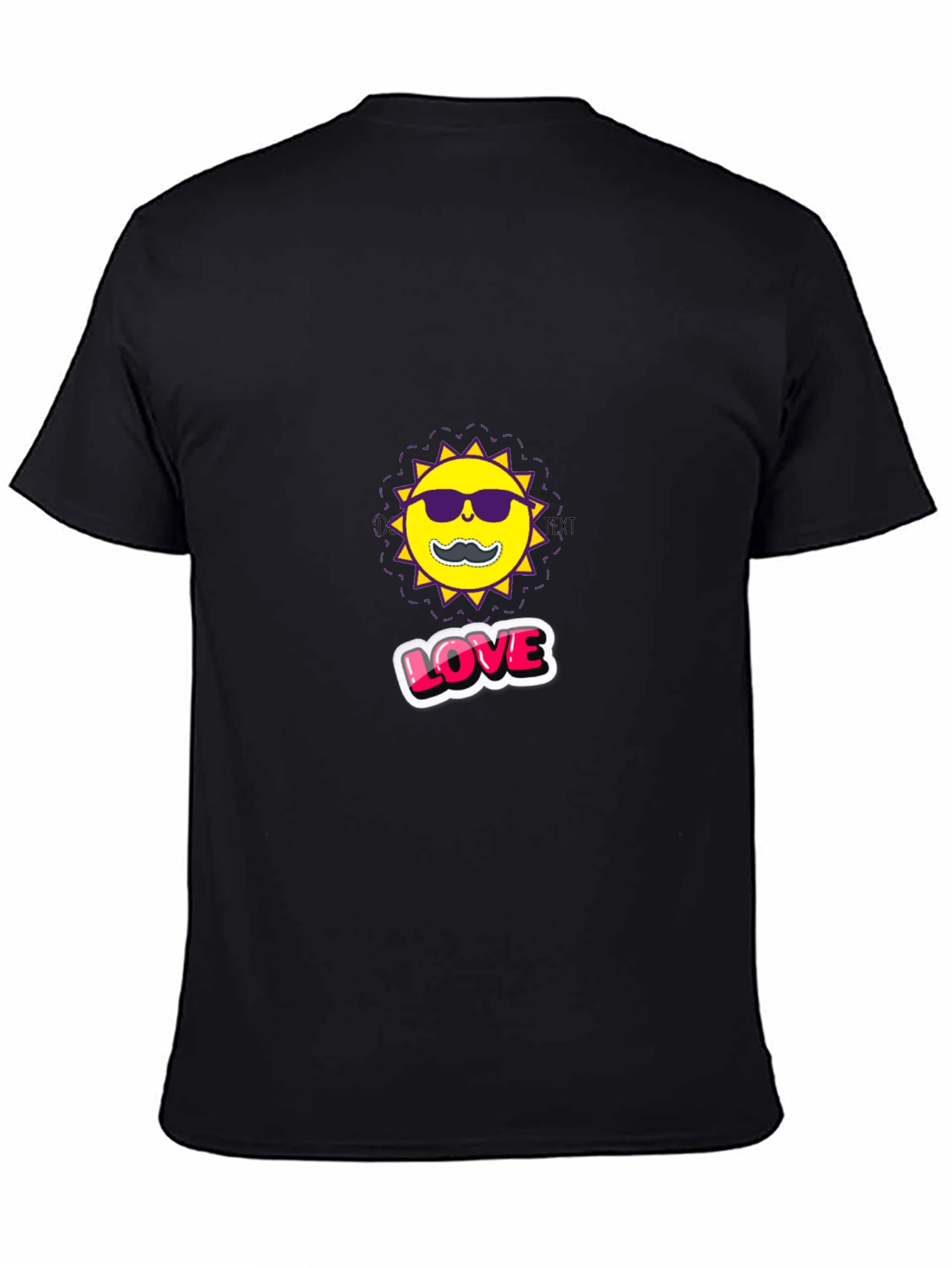 Cool Sun with Mustache Graphic Black Tee