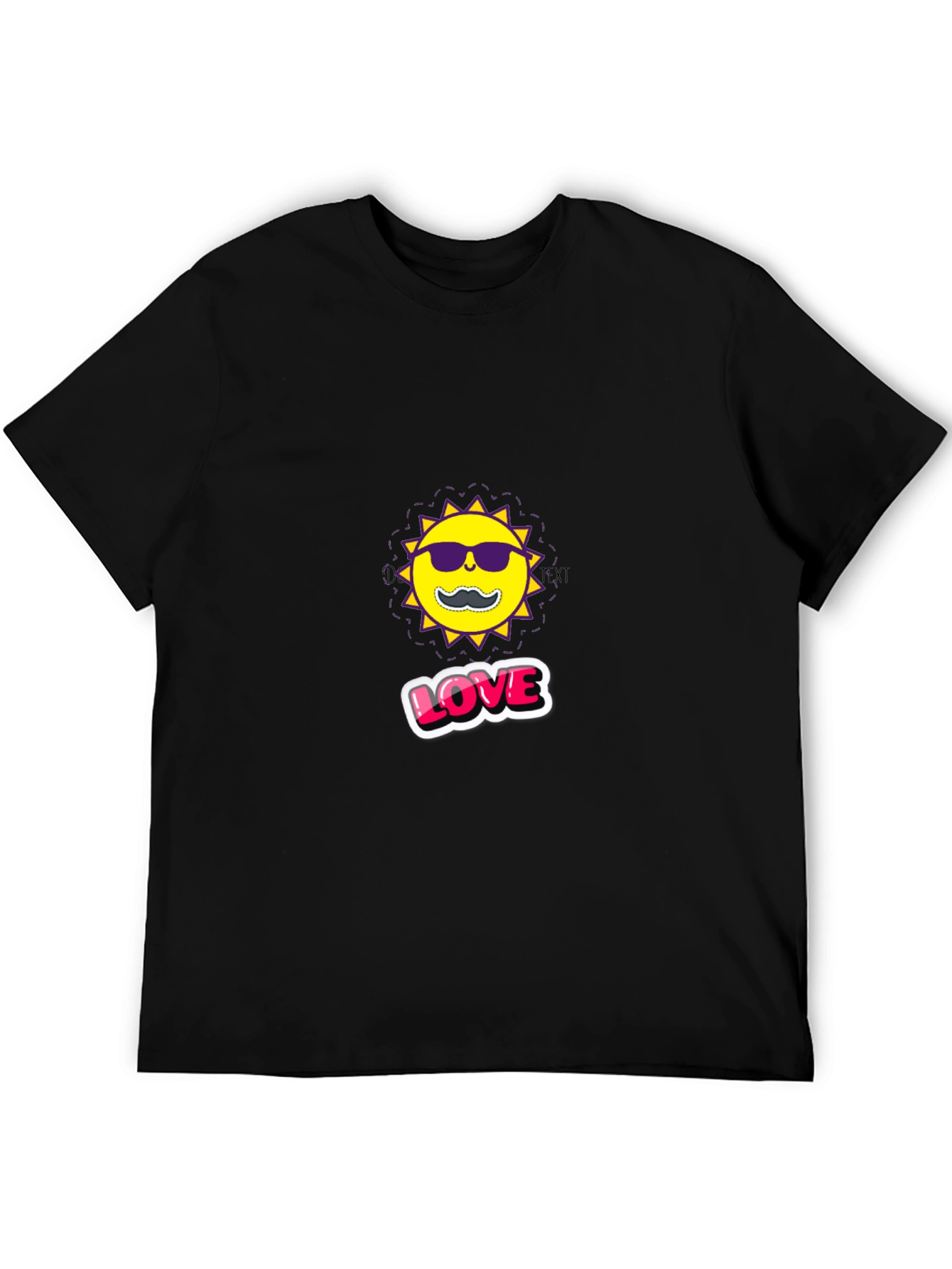 Cool Sun with Mustache Graphic Black Tee