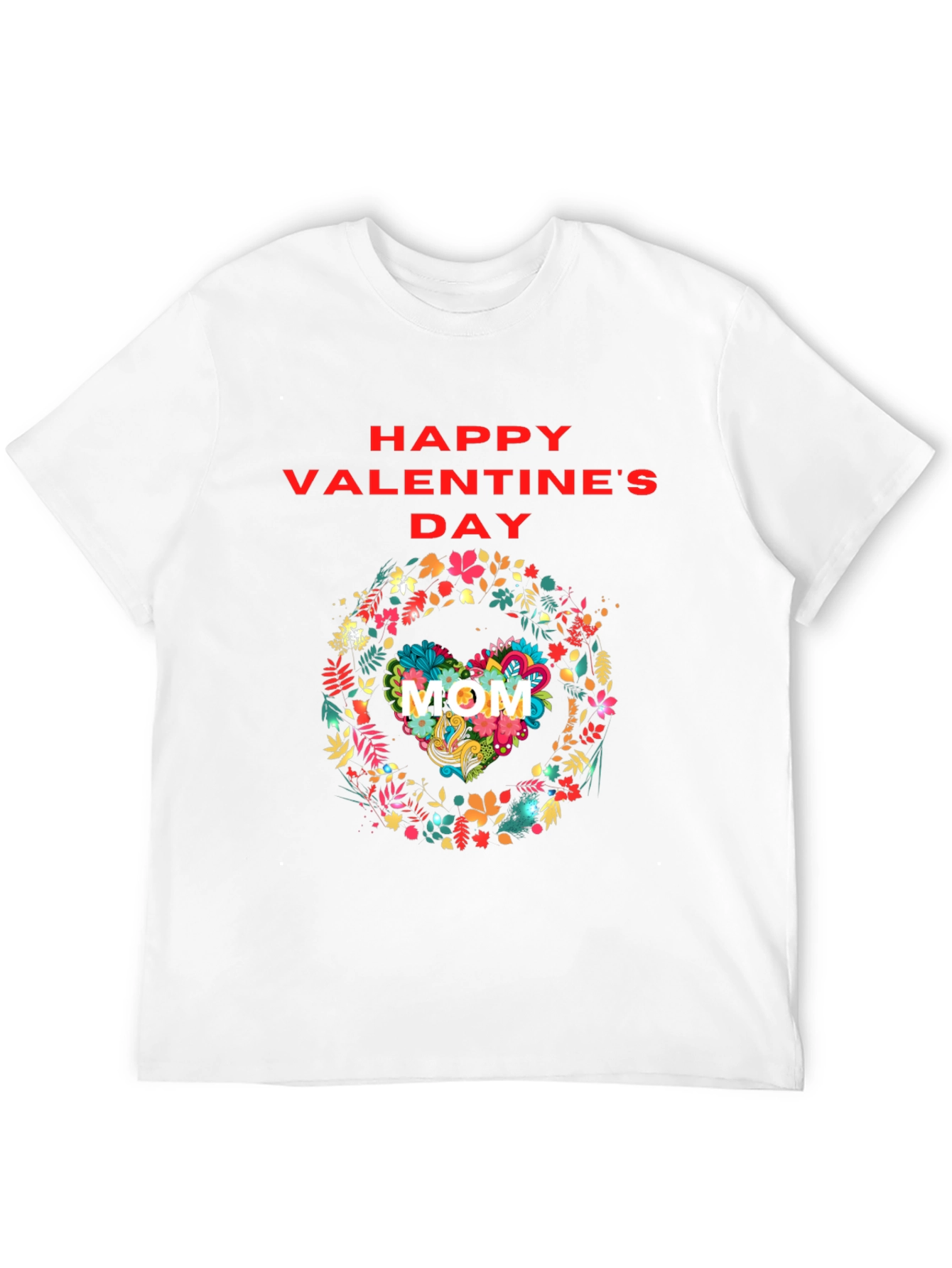 Floral Heart Mom Valentines Day Black T-Shirt