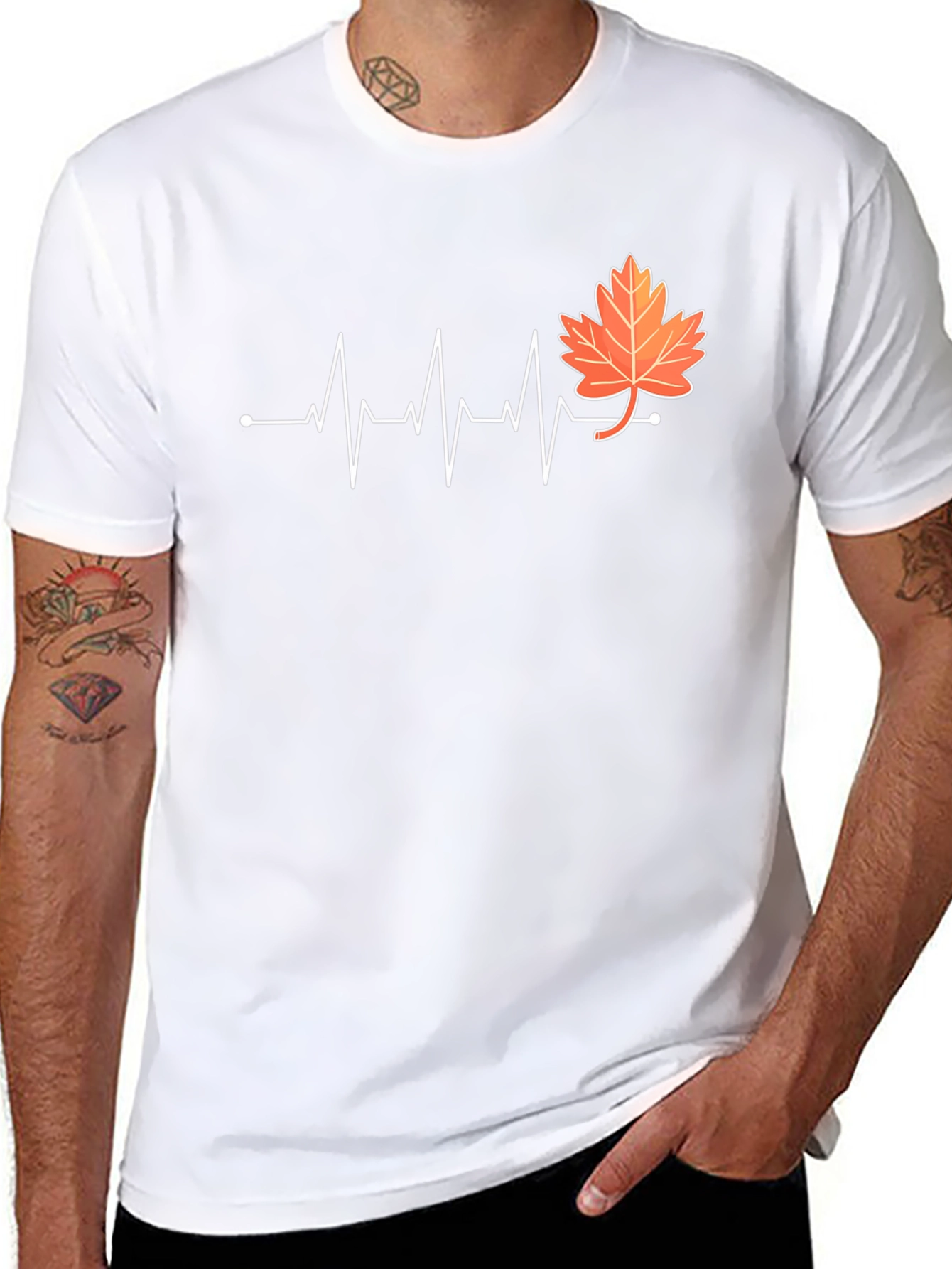 Fall Leaf Heartbeat T-Shirt - Black