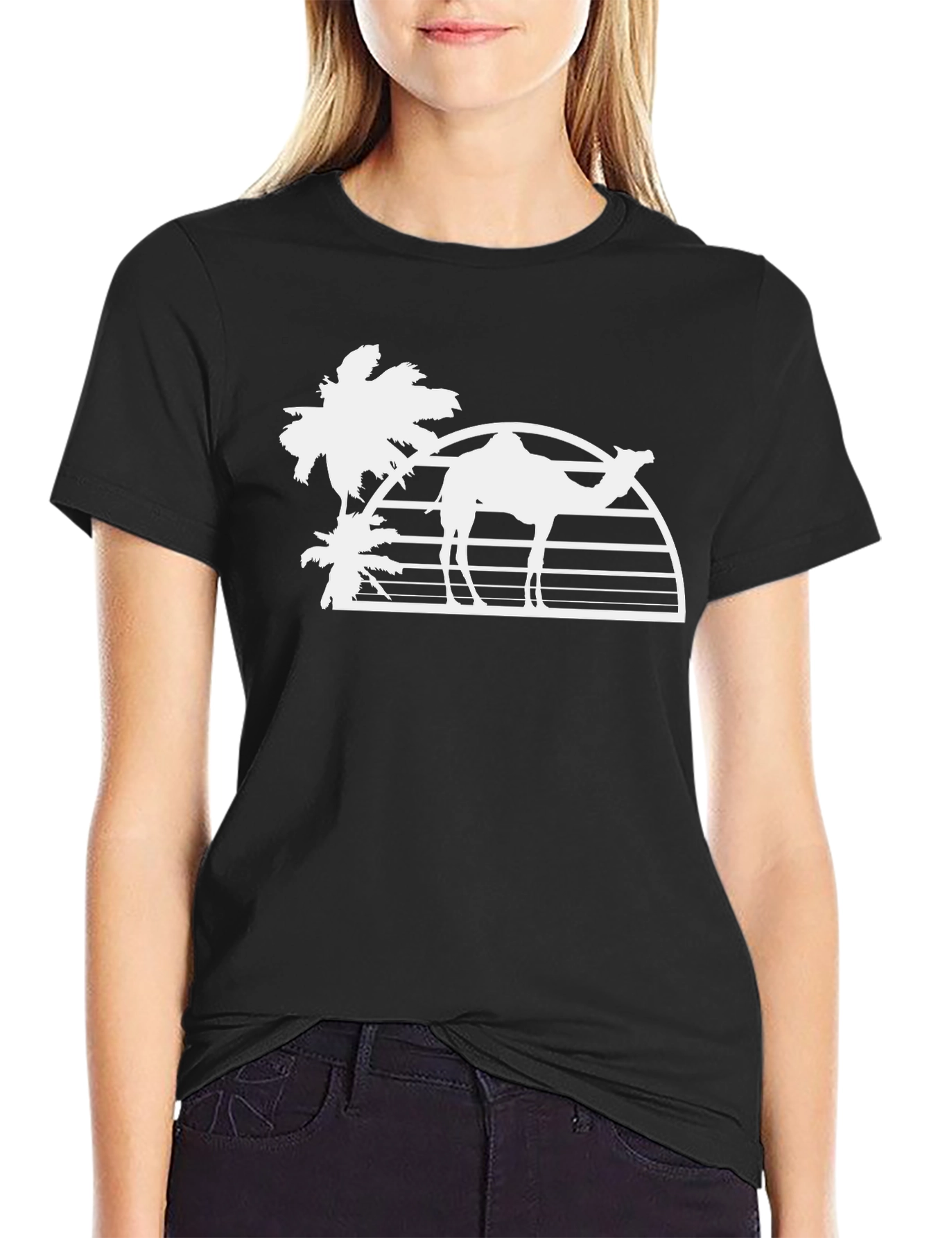 Desert Camel Silhouette Graphic Tee - Black