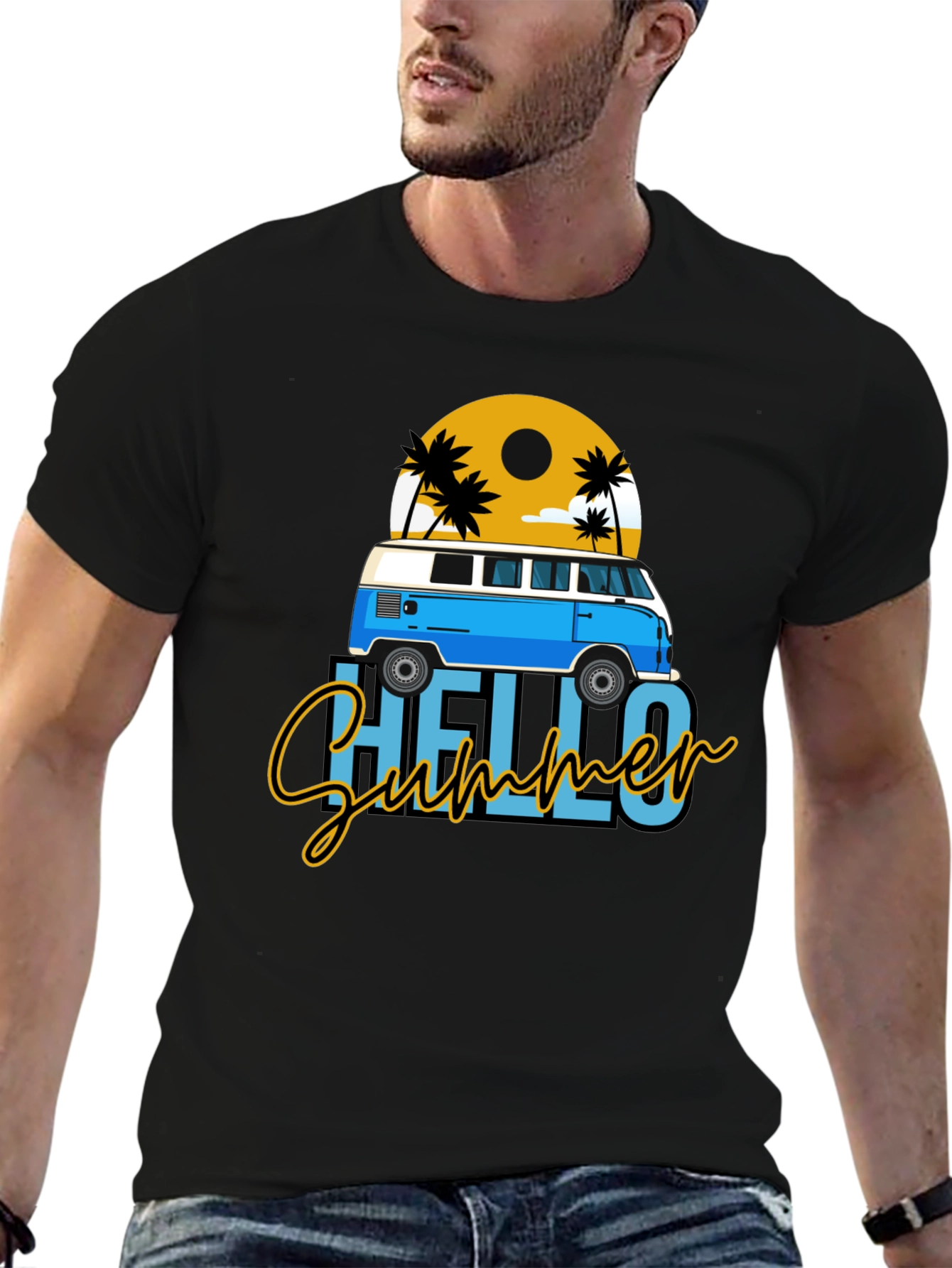 Hello Summer Beach Van Graphic T-Shirt