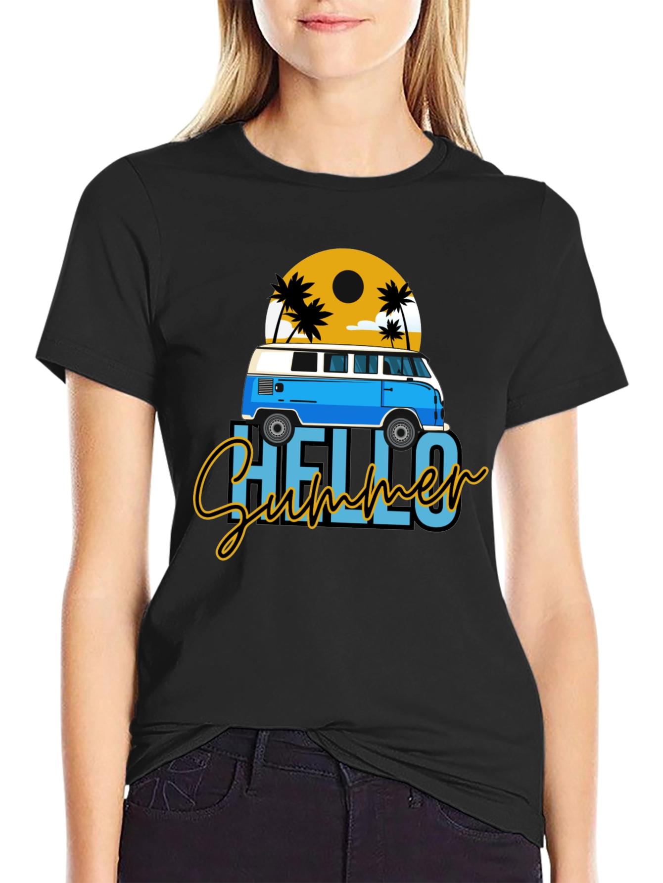 Hello Summer Beach Van Graphic T-Shirt