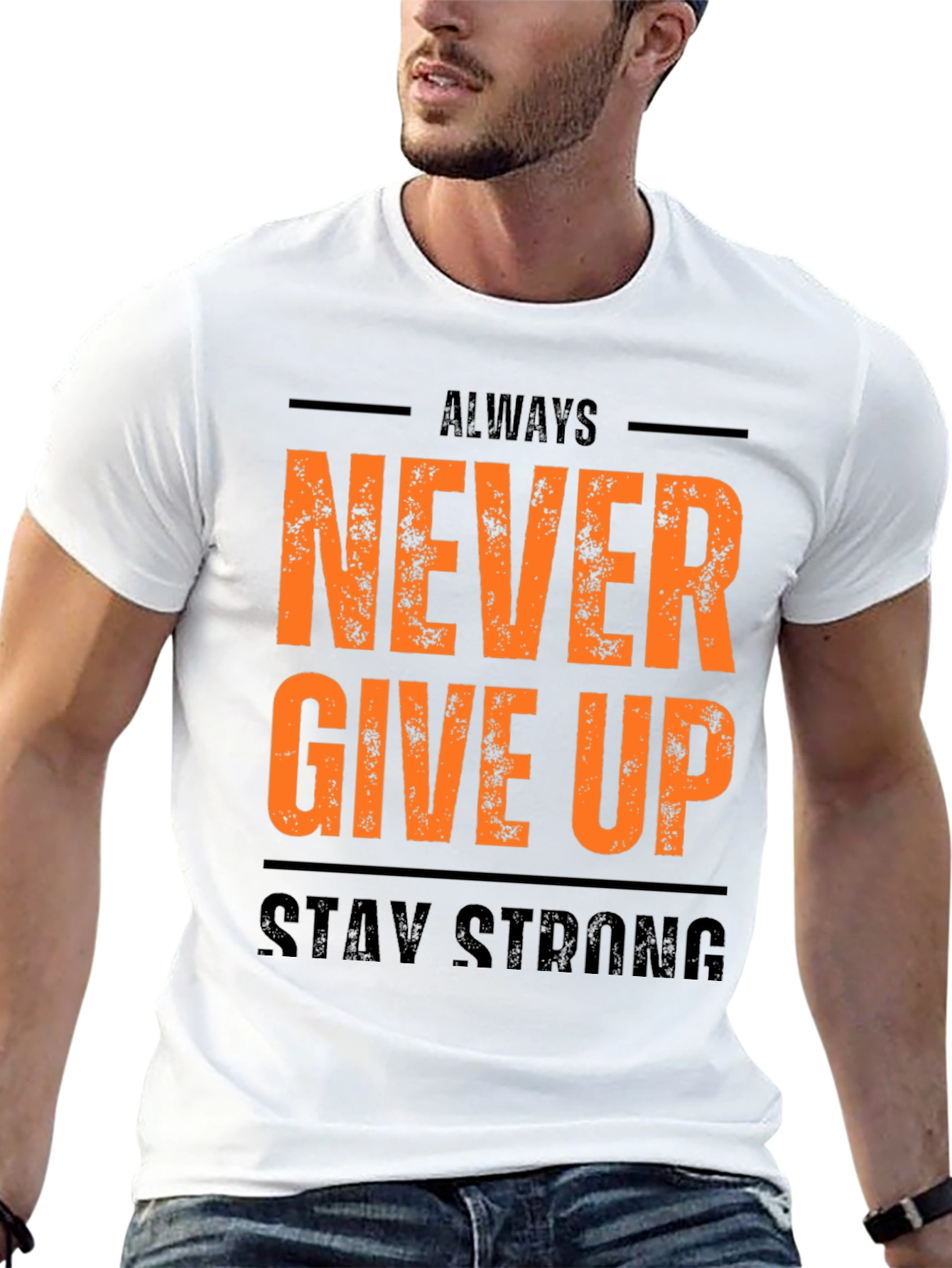 Inspirational Black T-Shirt: Never Give Up